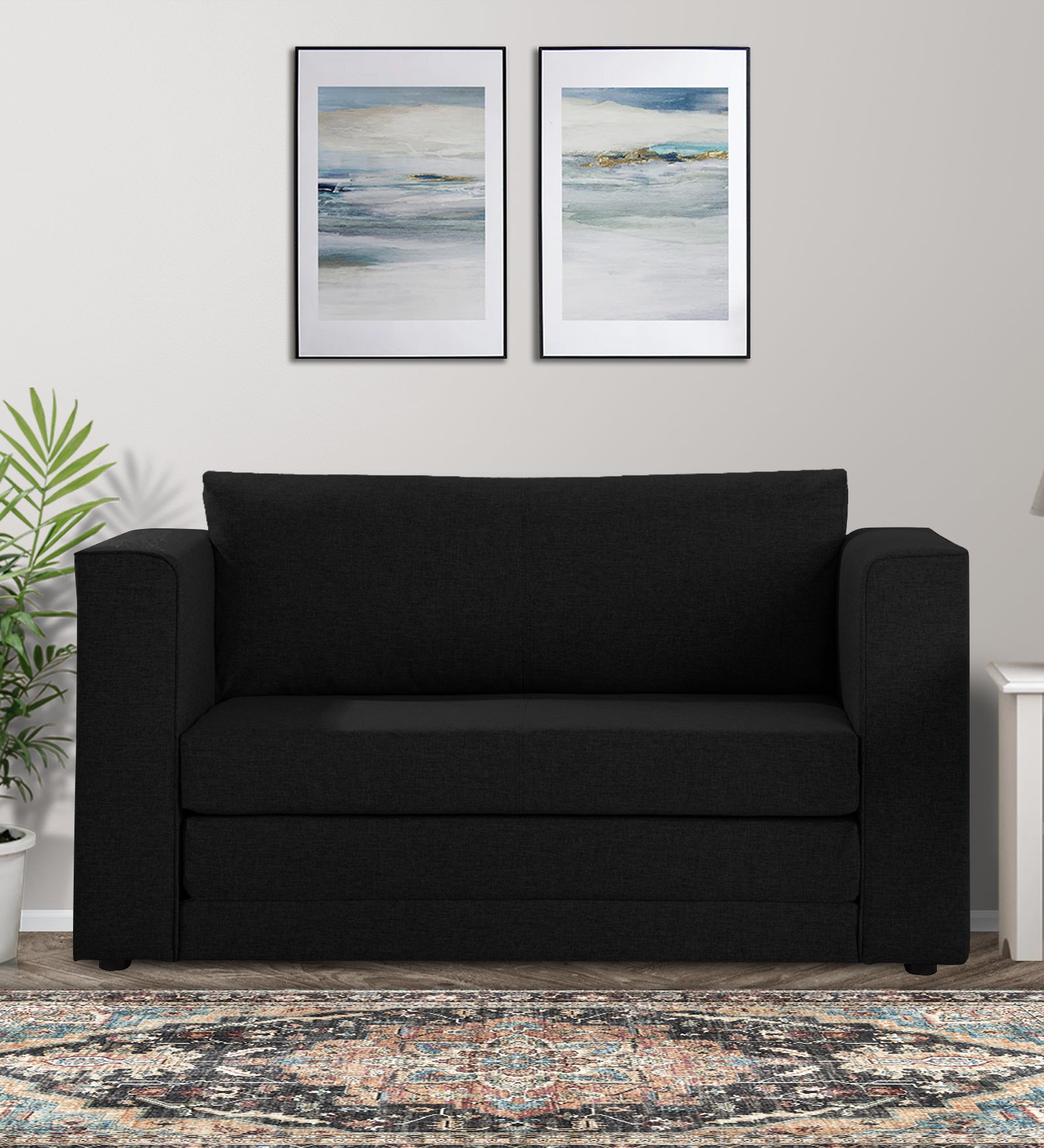 Kenia Fabric 2 Seater Convertible Sofa Cum Bed in Zed Black Colour