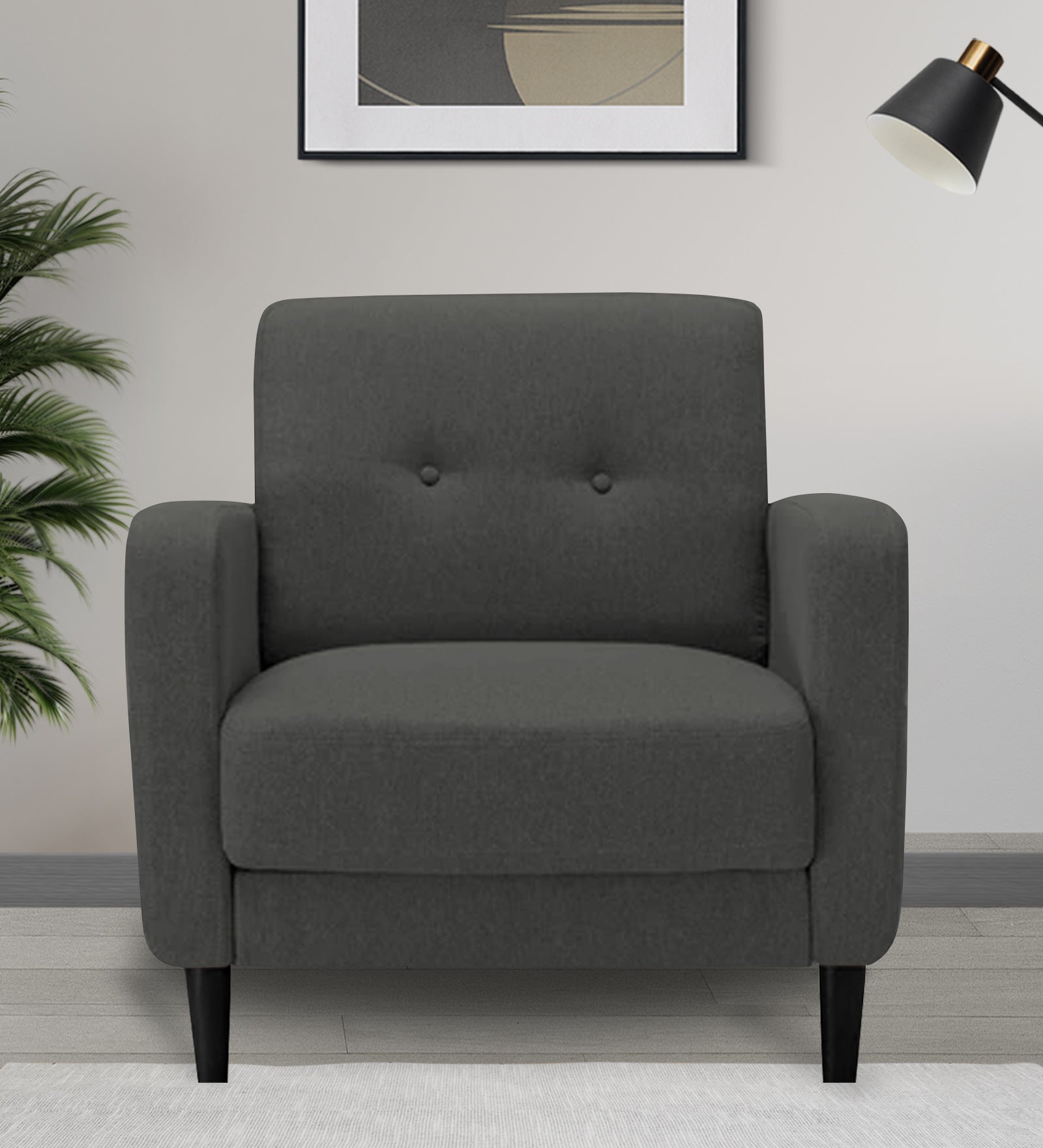 Marq Fabric 1 Seater Sofa in Charcoal Grey Colour