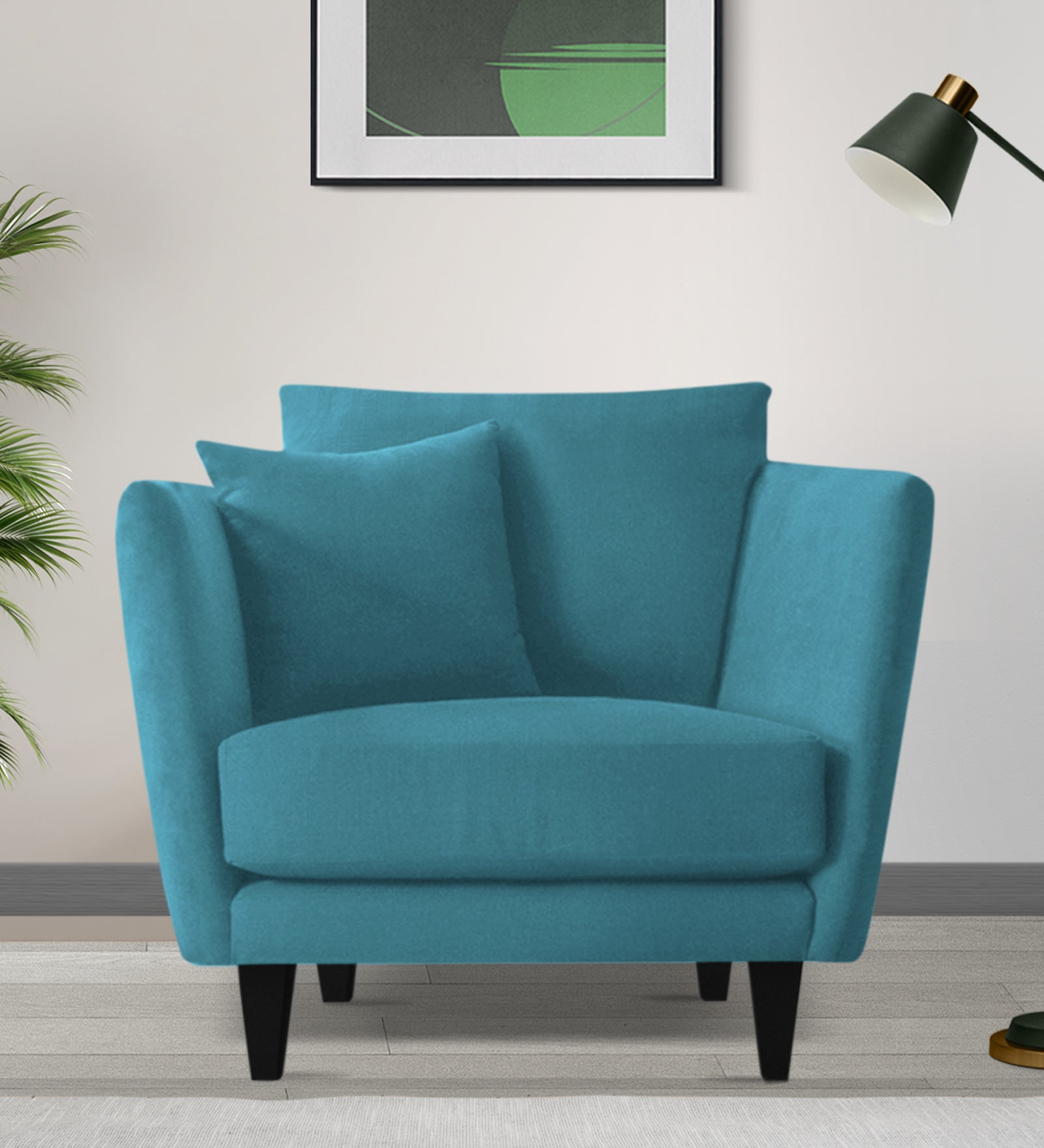 Norway Velvet 1 Seater Sofa In Aqua Blue Colour