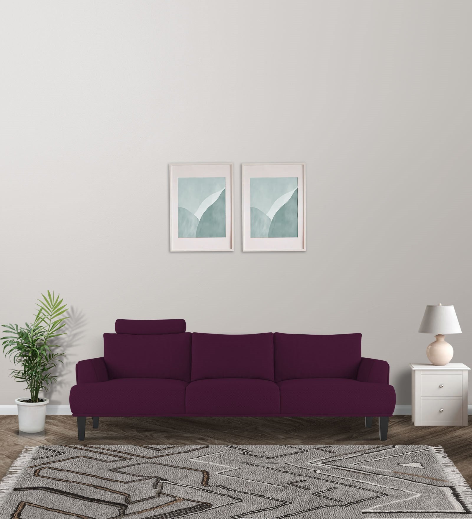 Como Fabric 3 Seater Sofa in Greek Purple Colour