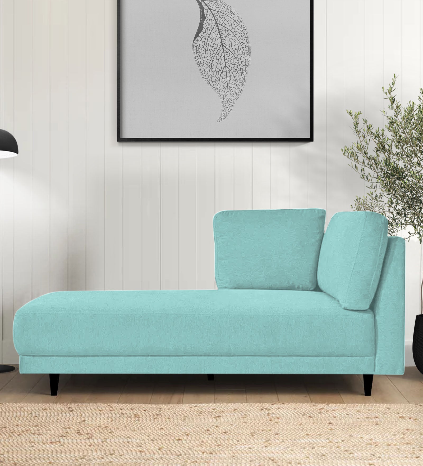 Jonze Velvet LHS Chaise Lounger In Barmunda Aqua Colour