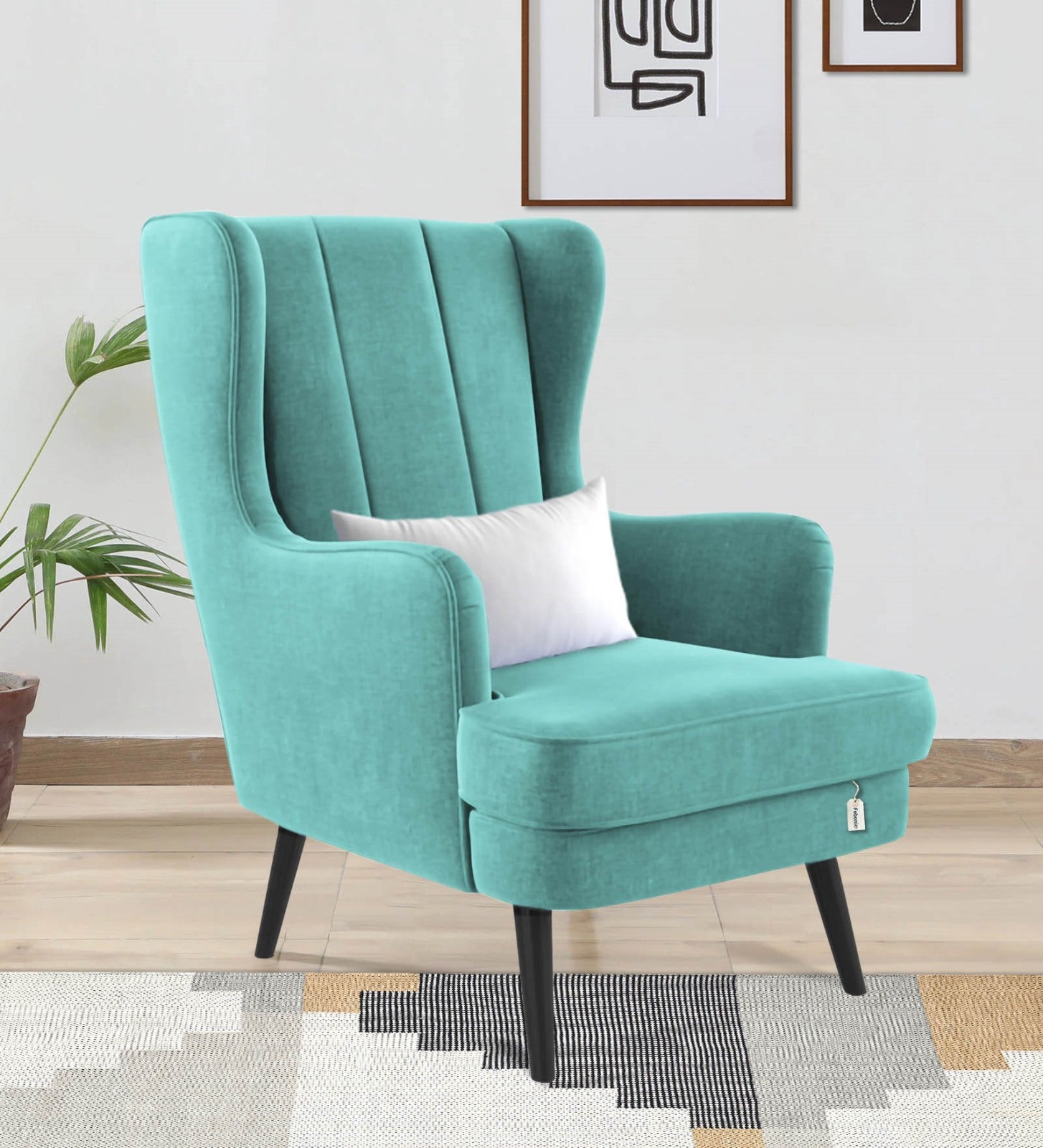 Niya Velvet Wing Chair in Barmunda Aqua Colour