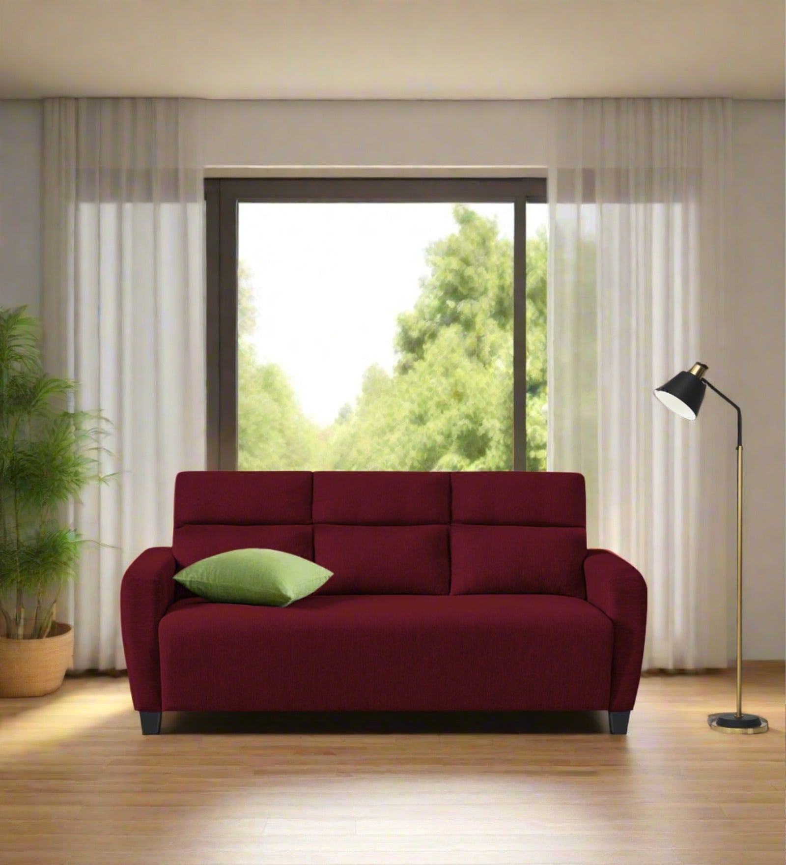 Bakadi Fabric 3 Seater Sofa in Blood Maroon Colour