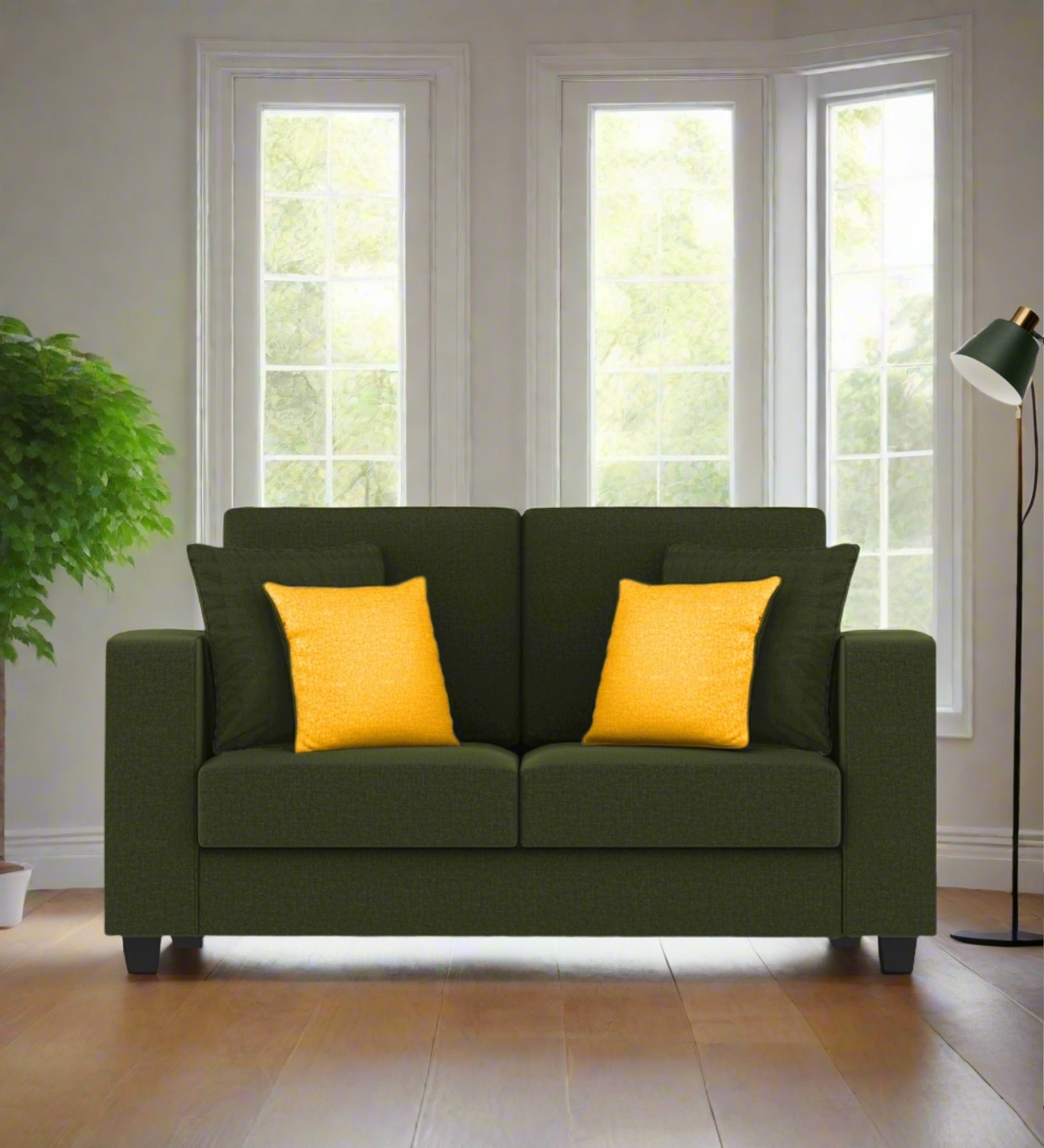 Nabi Fabric 2 Seater Sofa In Olive Green Colour