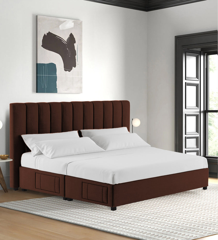 Nivi  Upholstered Fabric King Size Bed - Coffee Brown by Febonic Living
