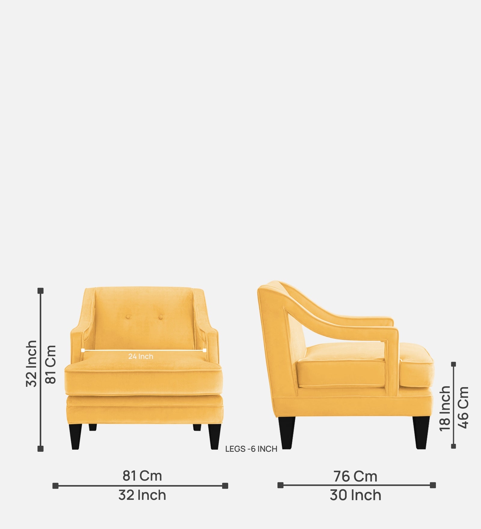 Daffy Velvet 1 Seater Sofa In Turmeric Yellow Colour