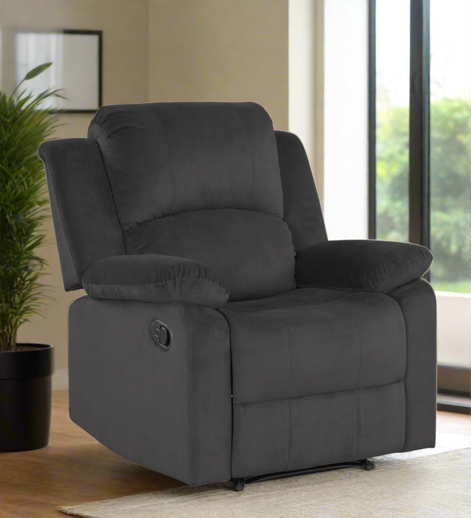 Henry Velvet Manual 1 Seater Recliner In Davy Grey Colour