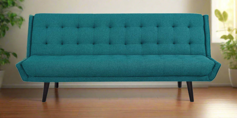 Saso Fabric 3 Seater Convertible Sofa Cum Bed In Sea Green Colour - Febonic Living