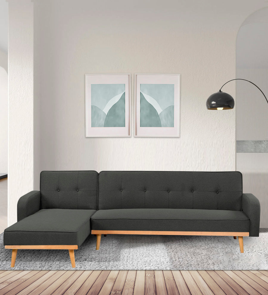 Zuno  RHS Convertible  Cum Bed Fabric Sofa - Charcoal Grey by Febonic Living
