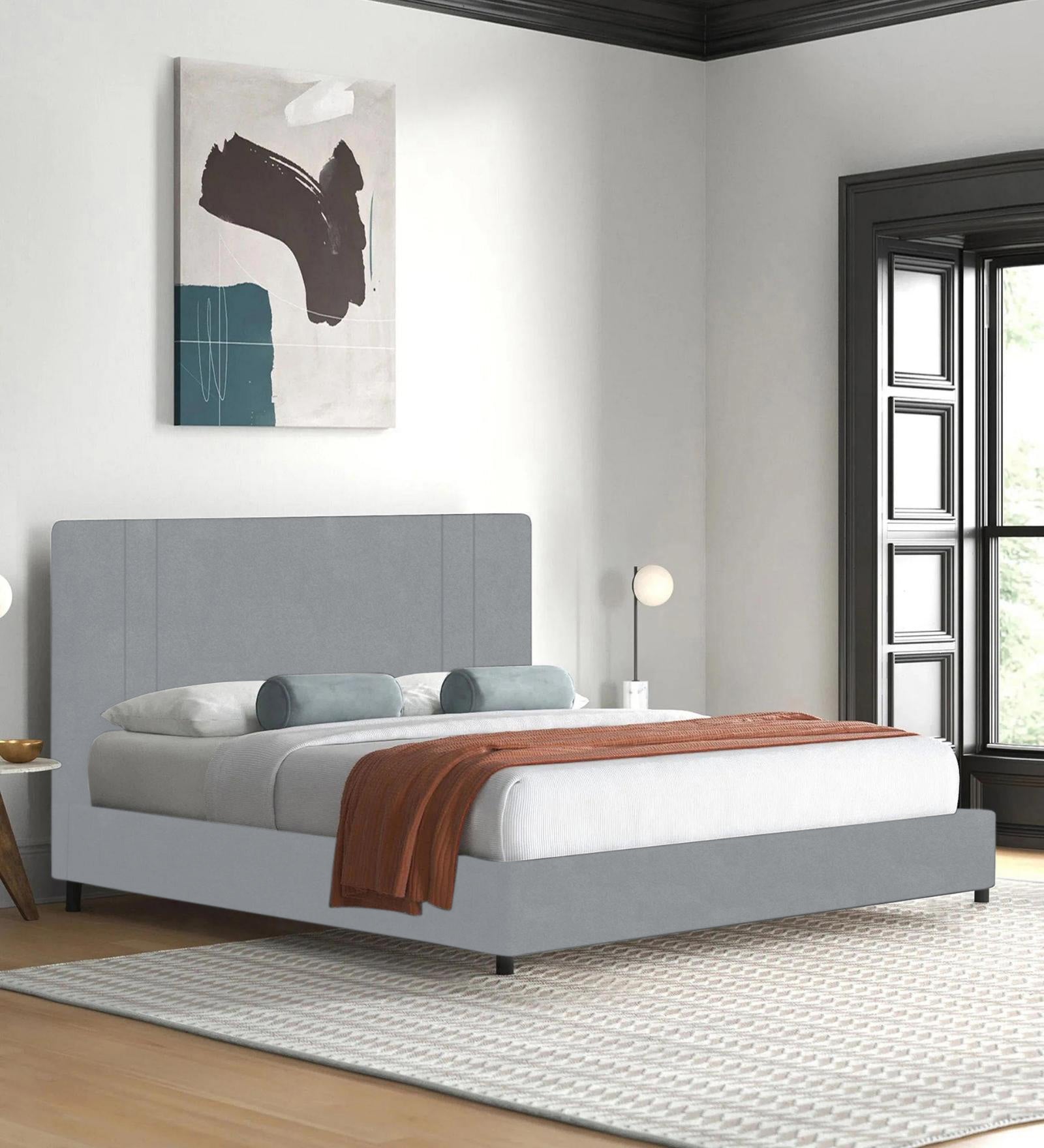 Asyra Velvet King Size Bed in Concrete Grey Colour With Box Storage