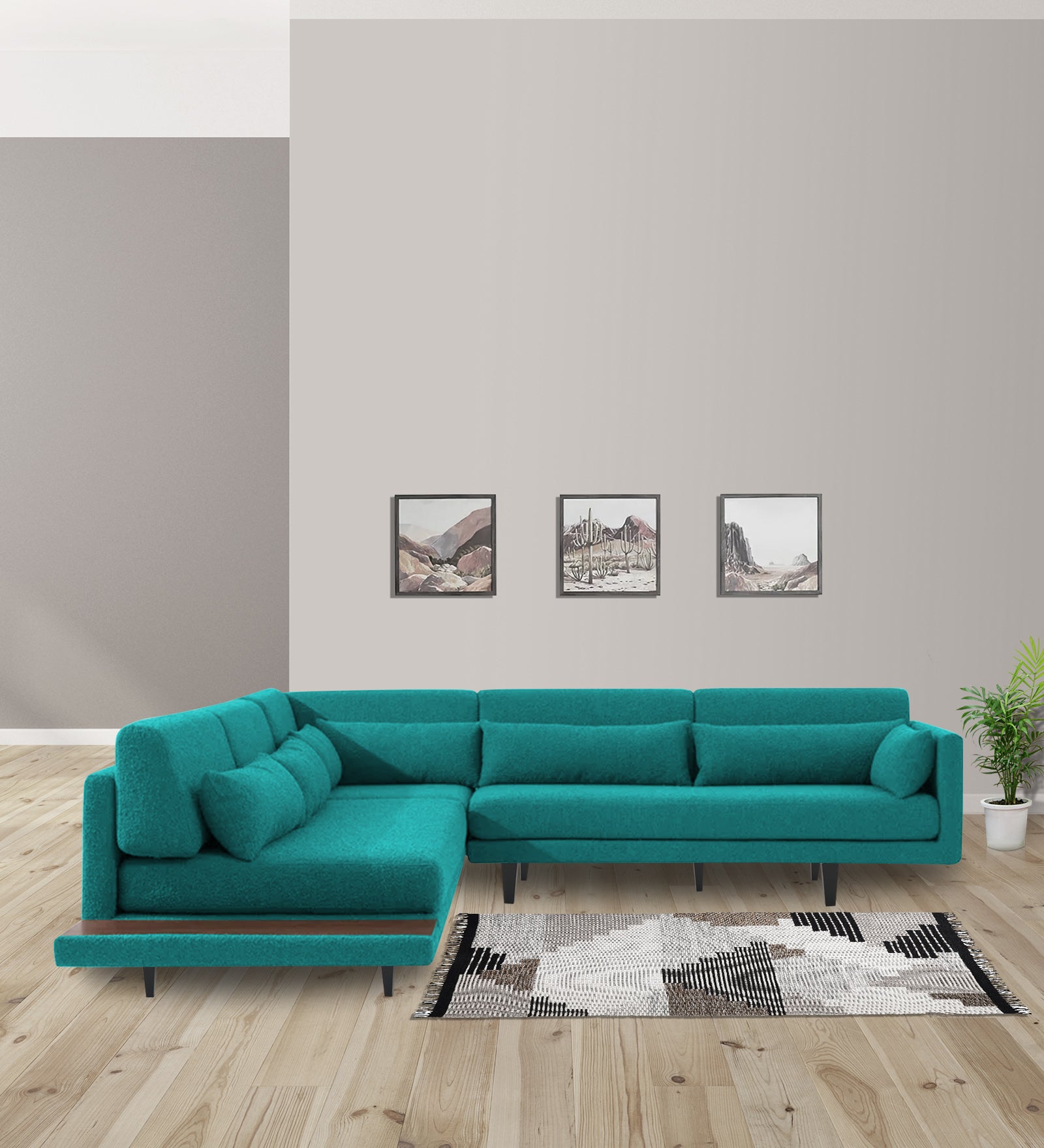 Malta Fabric 6 Seater RHS Sectional Sofa In Sea Green Colour