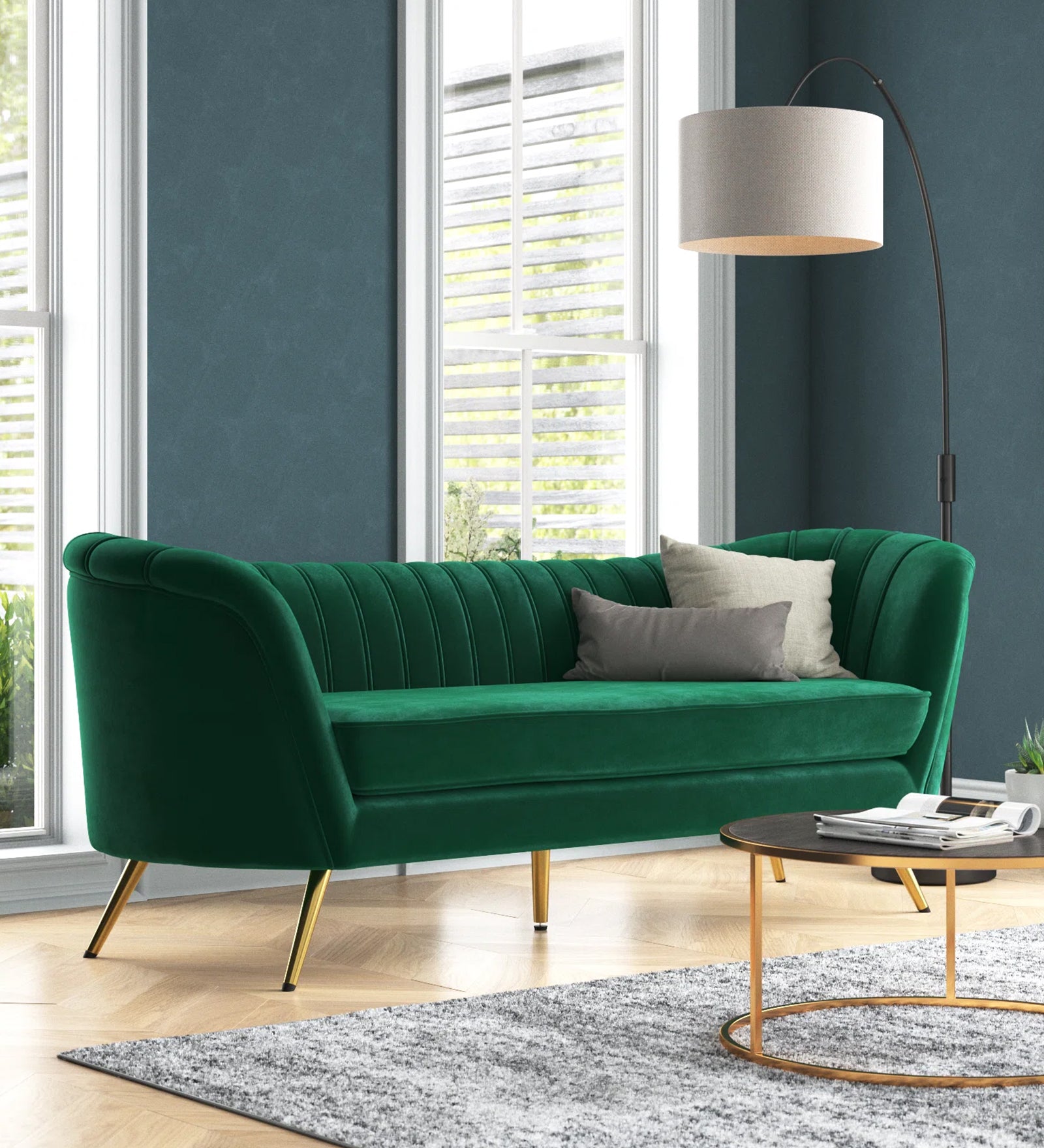 Tiber Velvet 3 Seater Sofa In Amazon Green Colour