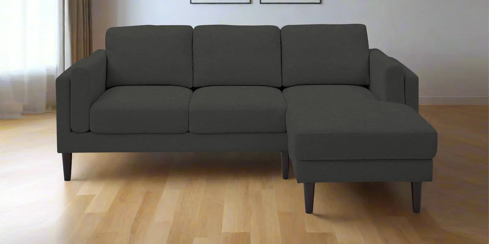 Creata Fabric LHS Sectional Sofa (2+Lounger) In Charcoal Grey Colour Febonic Living
