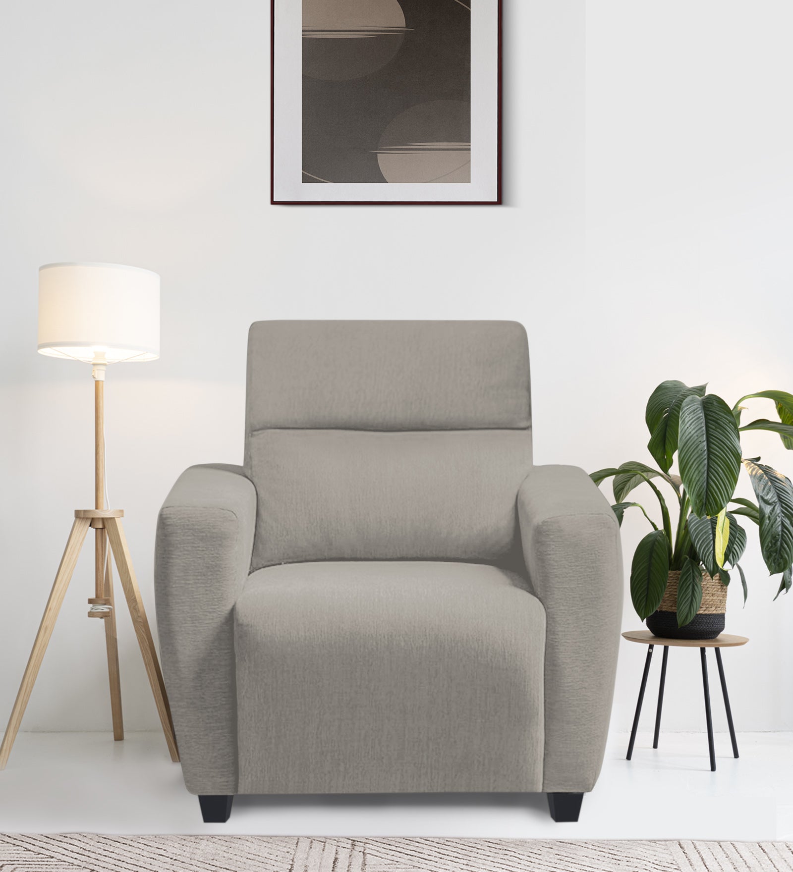 Bakadi Fabric 1 Seater Sofa in Lit Grey Colour