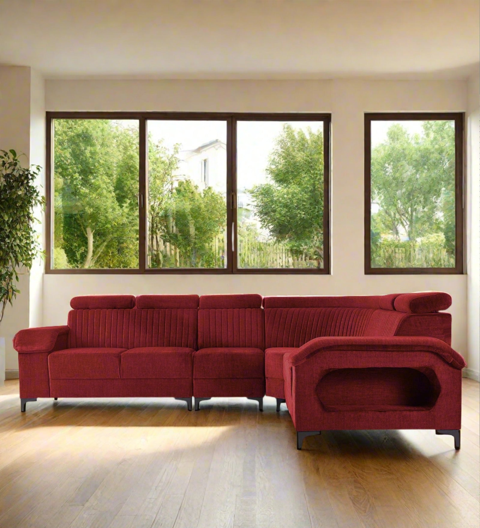 Draco Fabric Corner Sofa in Corel Red Colour