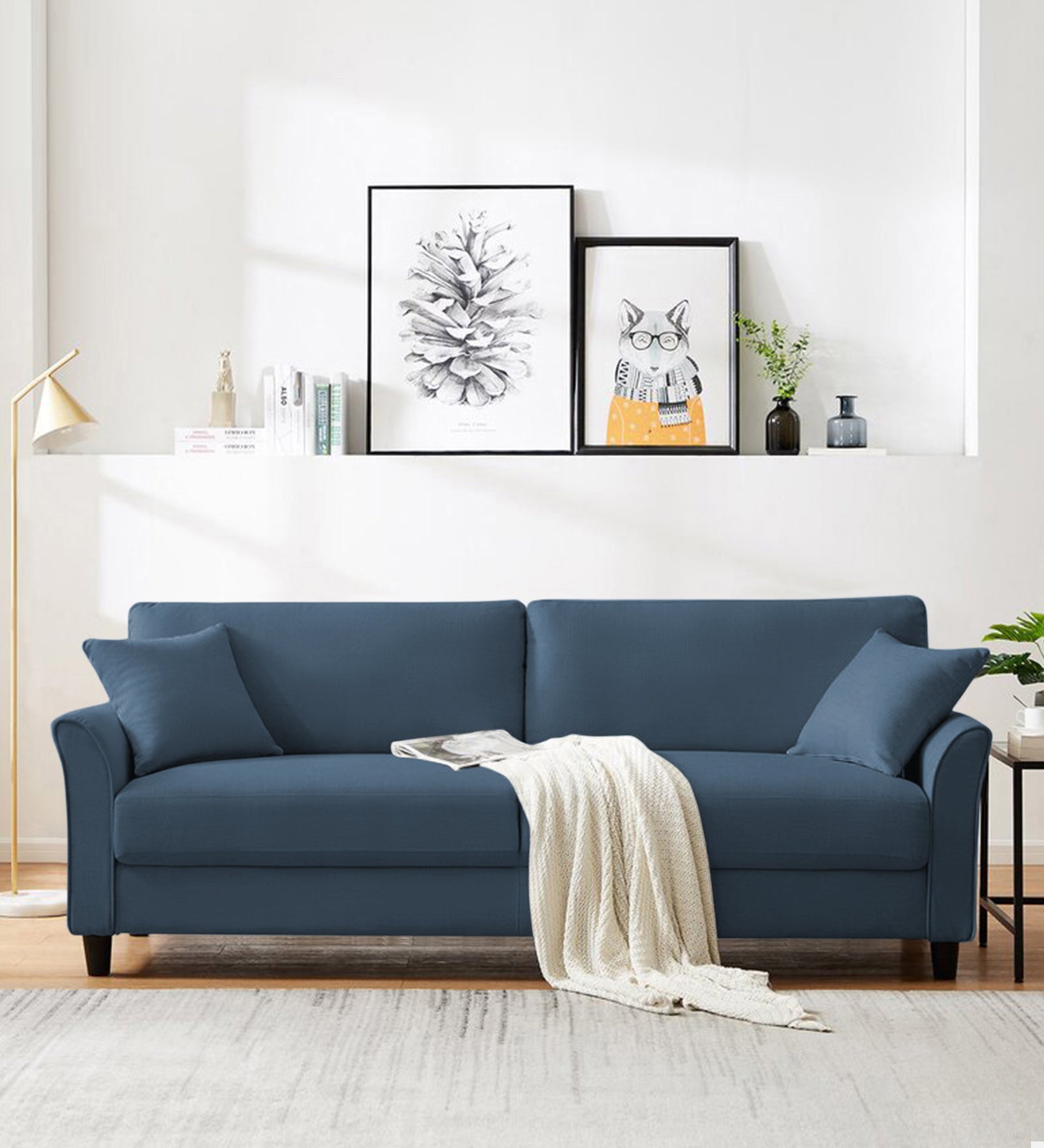 Daroo Velvet 3 Seater Sofa in Oxford Blue Colour