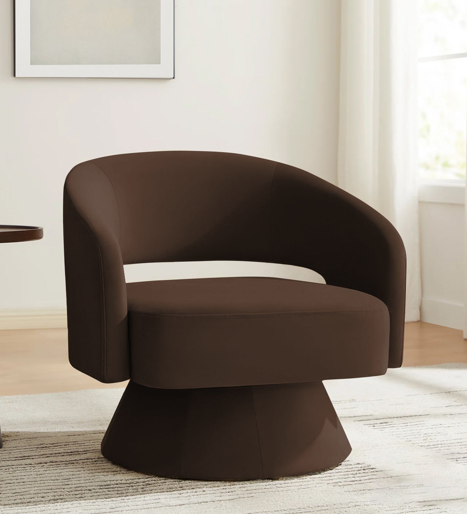 Pendra Velvet Swivel Chair in Cholocate Brown Colour