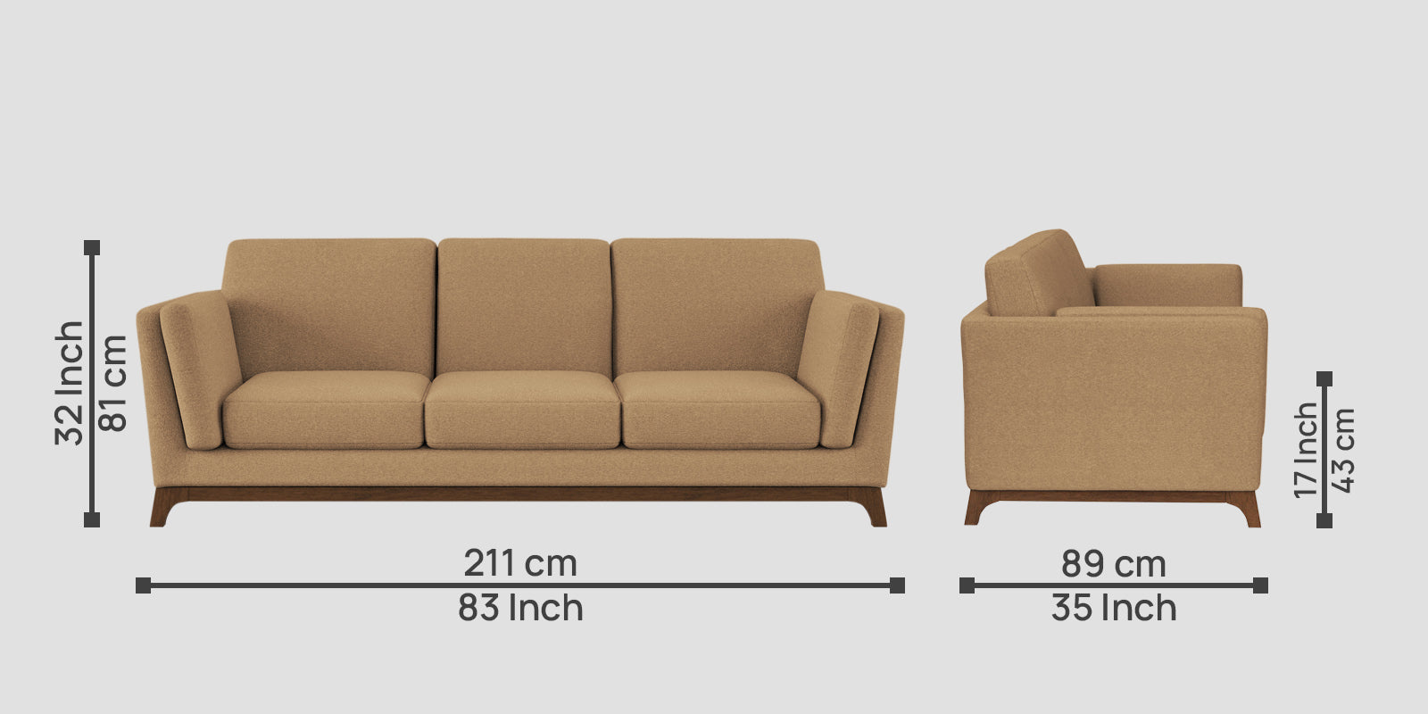 Candy Fabric 3 Seater Sofa In Copper Brown Colour