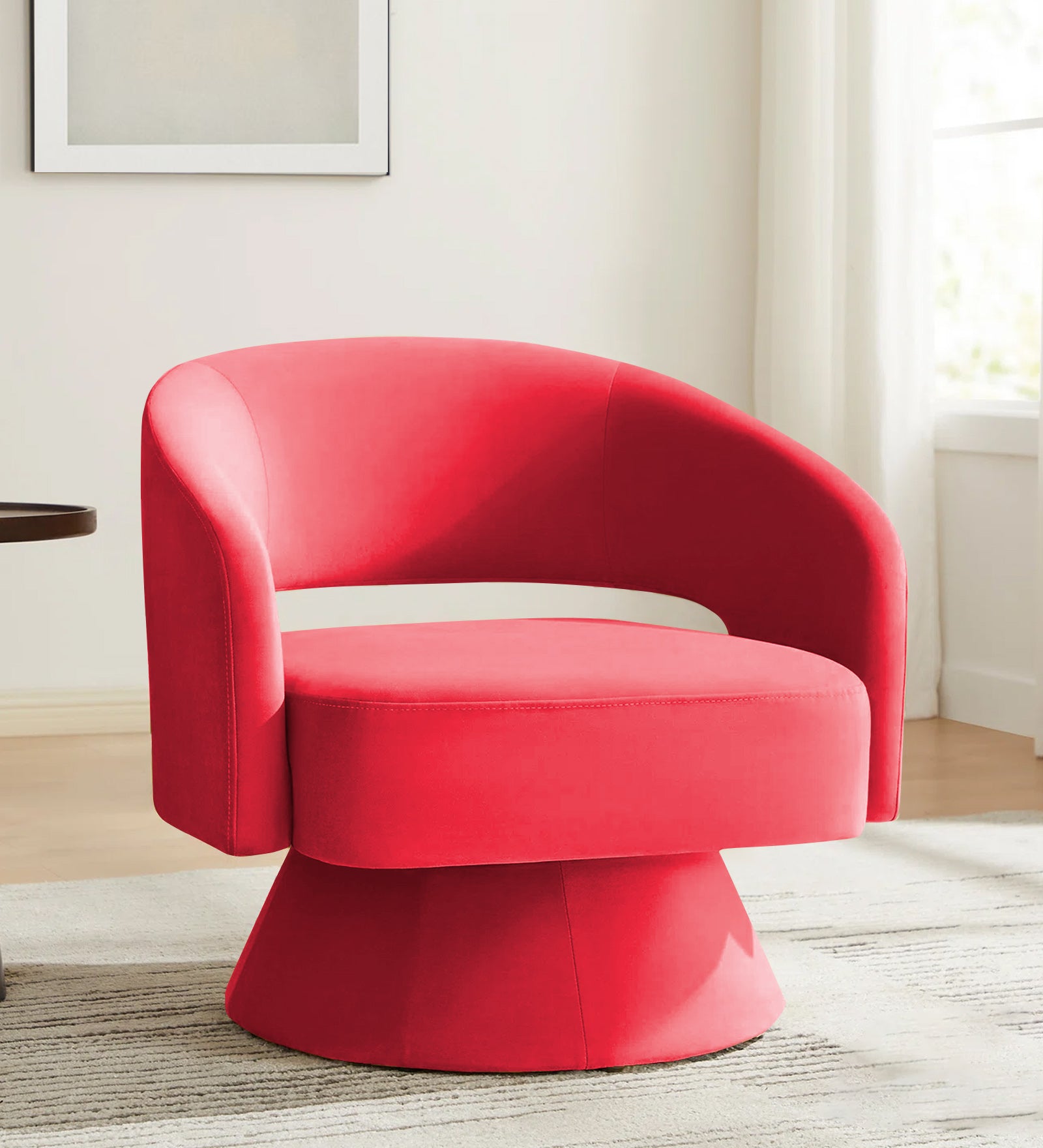Pendra Velvet Swivel Chair in Ox Blood Maroon Colour