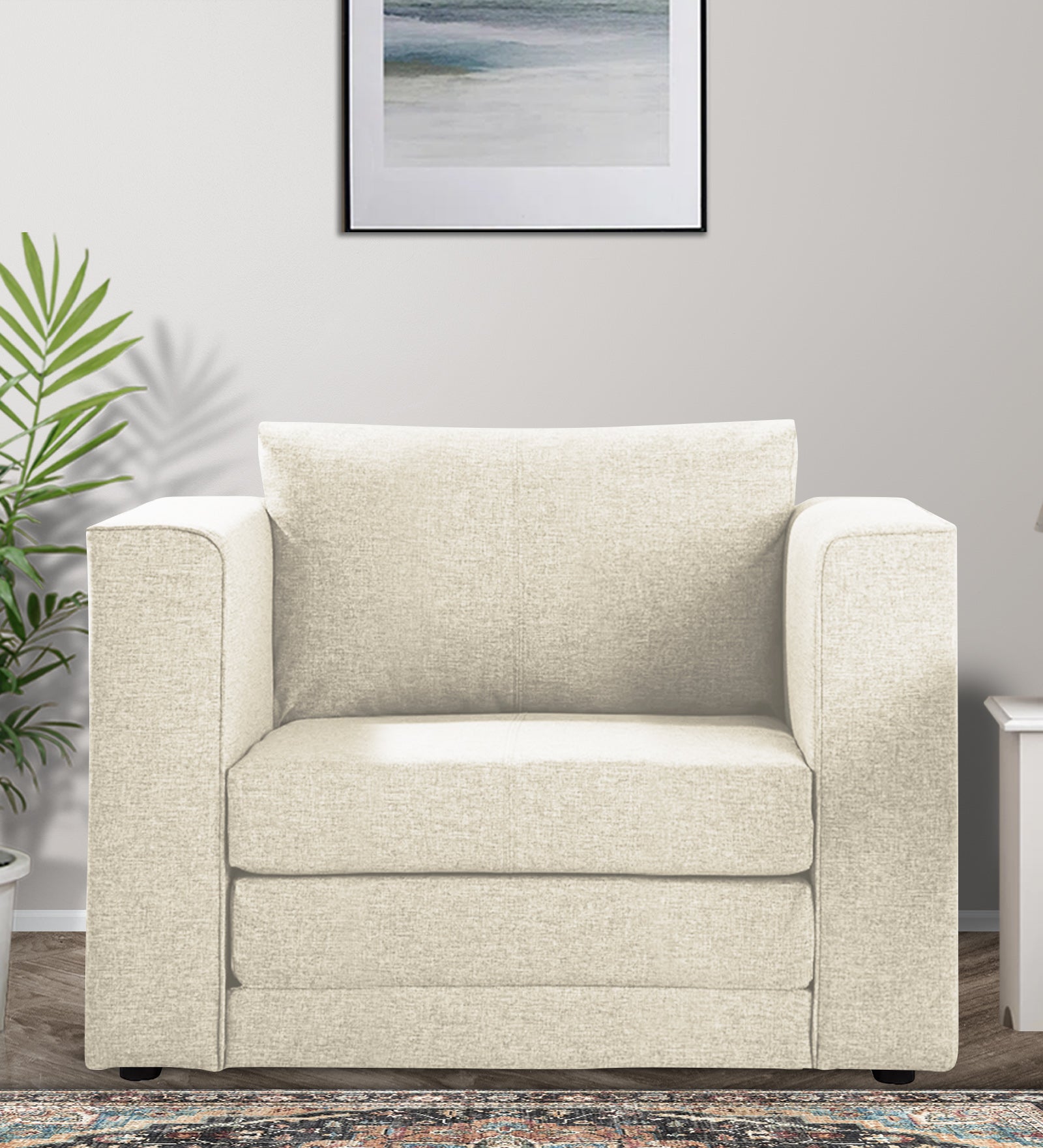 Kenia Fabric 1 Seater Convertible Sofa Cum Bed in Ivory cream Colour