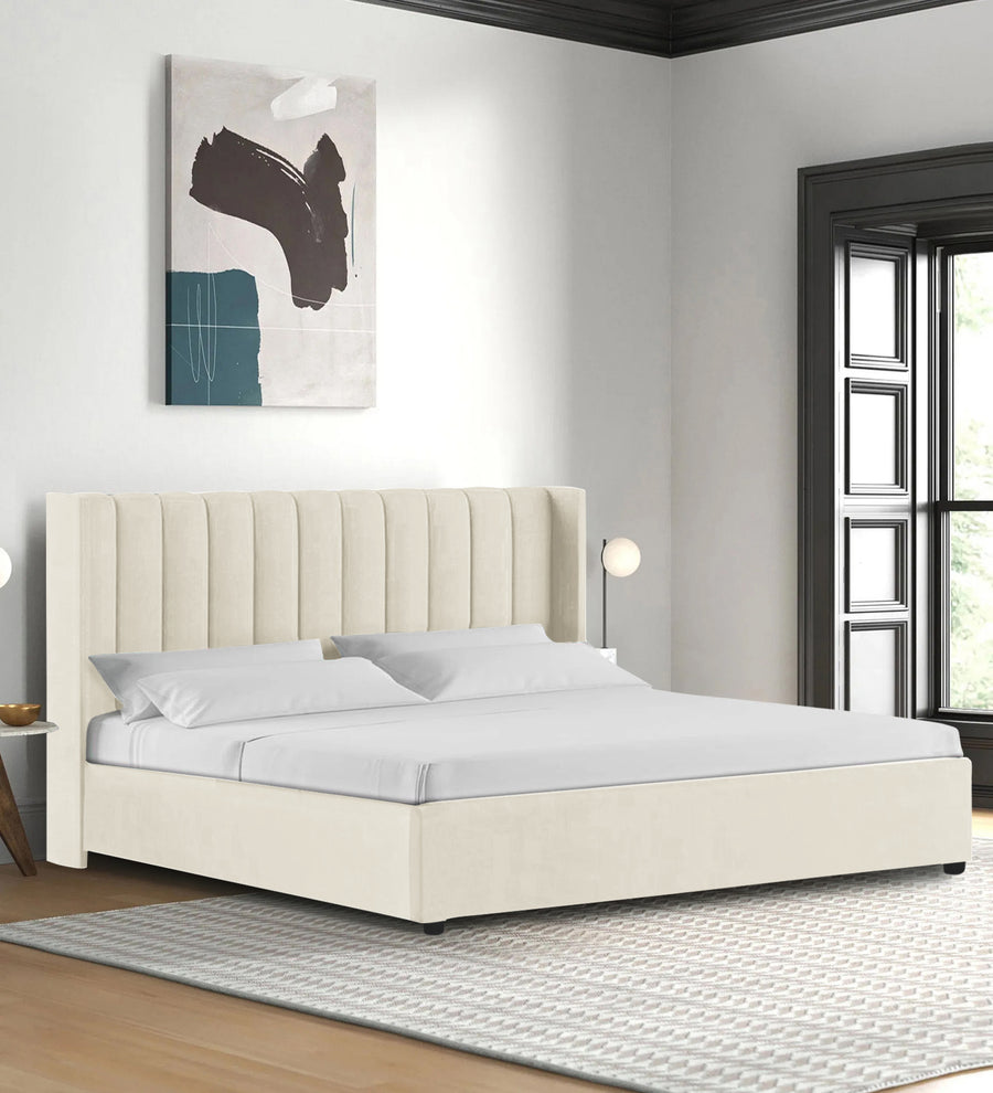 Colina  Upholstered Fabric Queen Size Bed - Ivory Cream (Box Storage) by Febonic Living