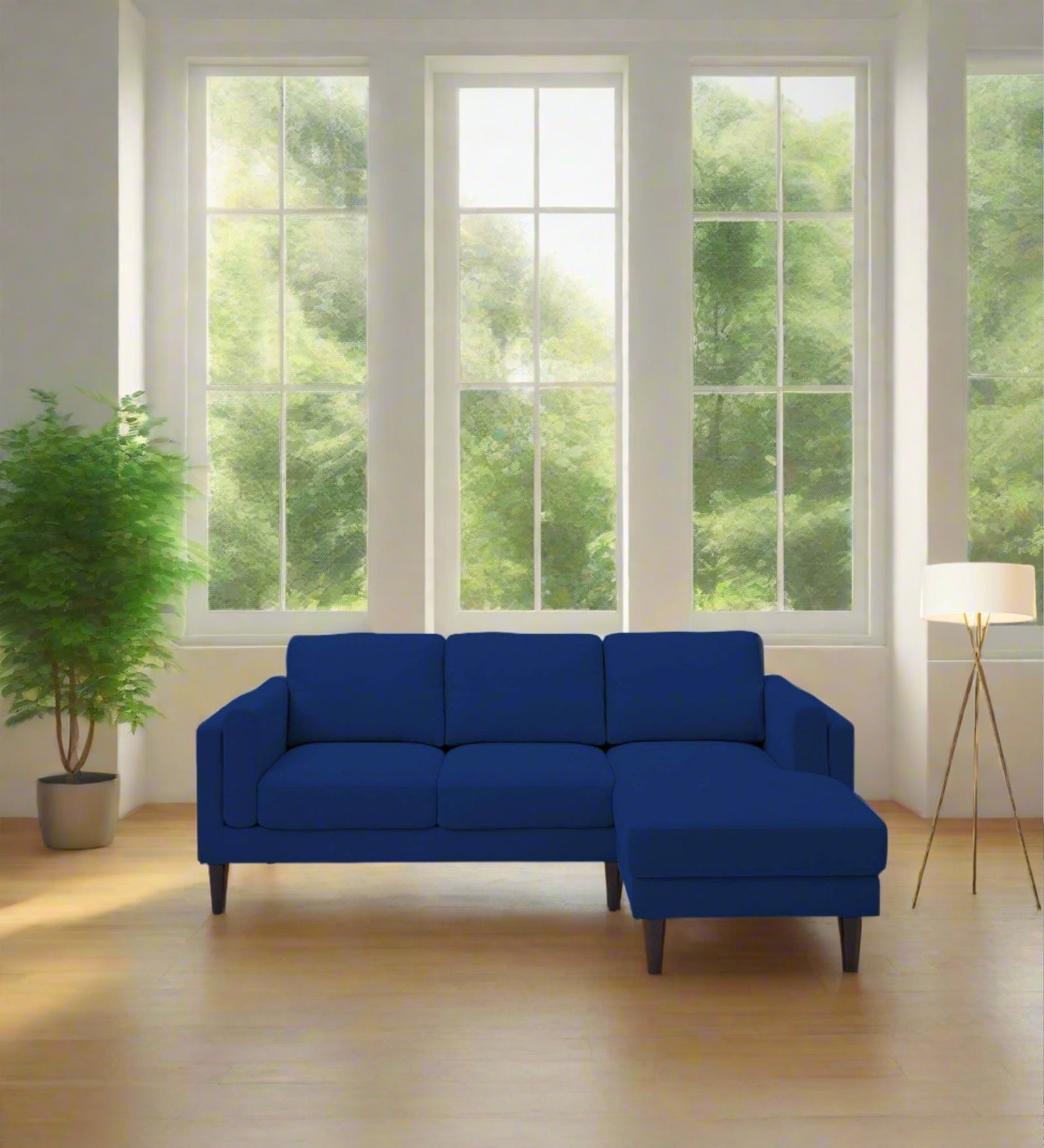 Creata Fabric LHS Sectional Sofa (2+Lounger) in Royal Blue Colour by Febonic