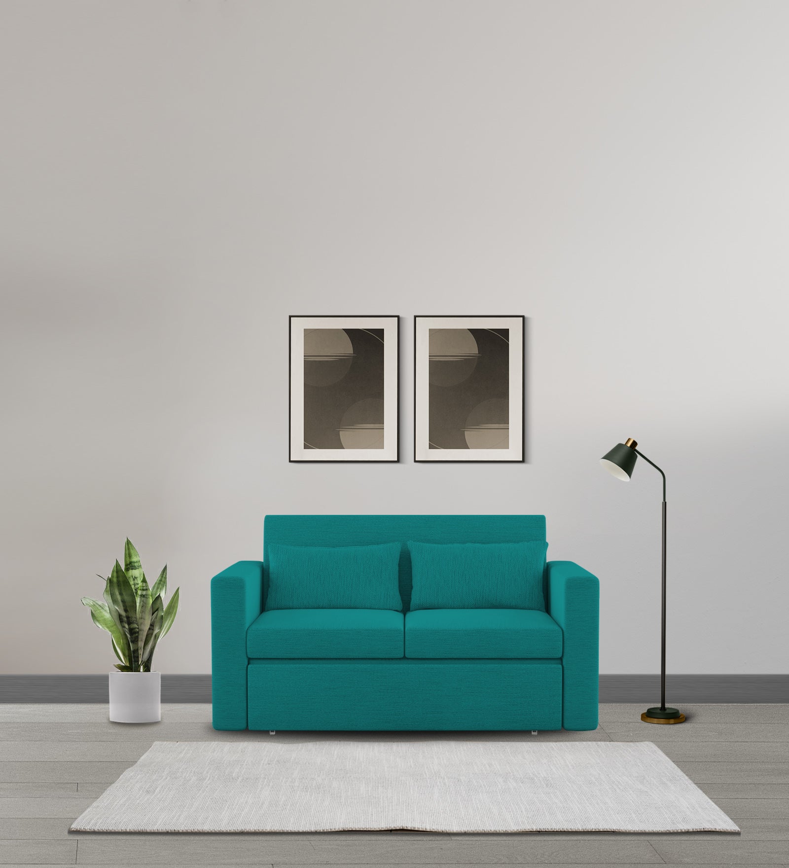 River Fabric 2 Seater Pull Out Sofa Cum Bed In Sea Green Colour