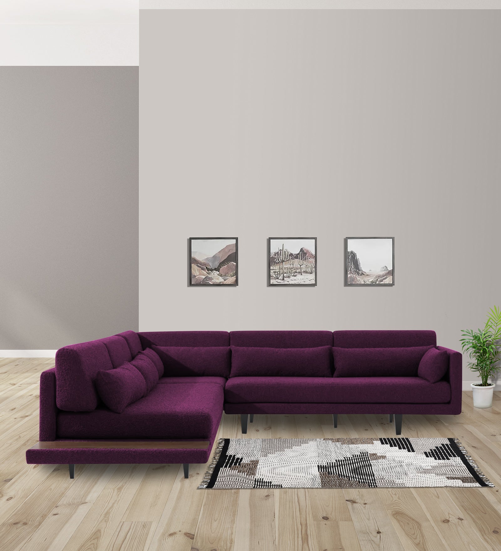 Malta Fabric 6 Seater RHS Sectional Sofa In Greek Purple Colour