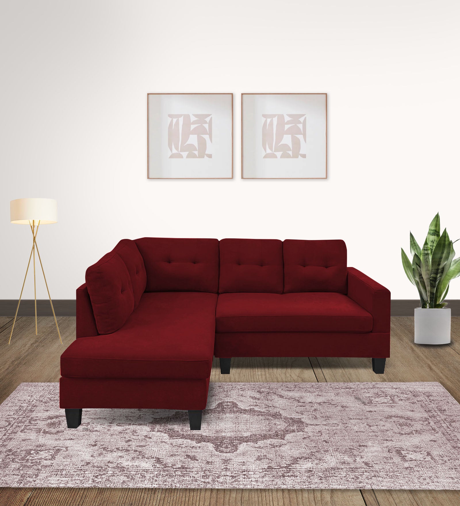 Thomas Fabric RHS Sectional Sofa (2+Lounger) in Blood Maroon Colour