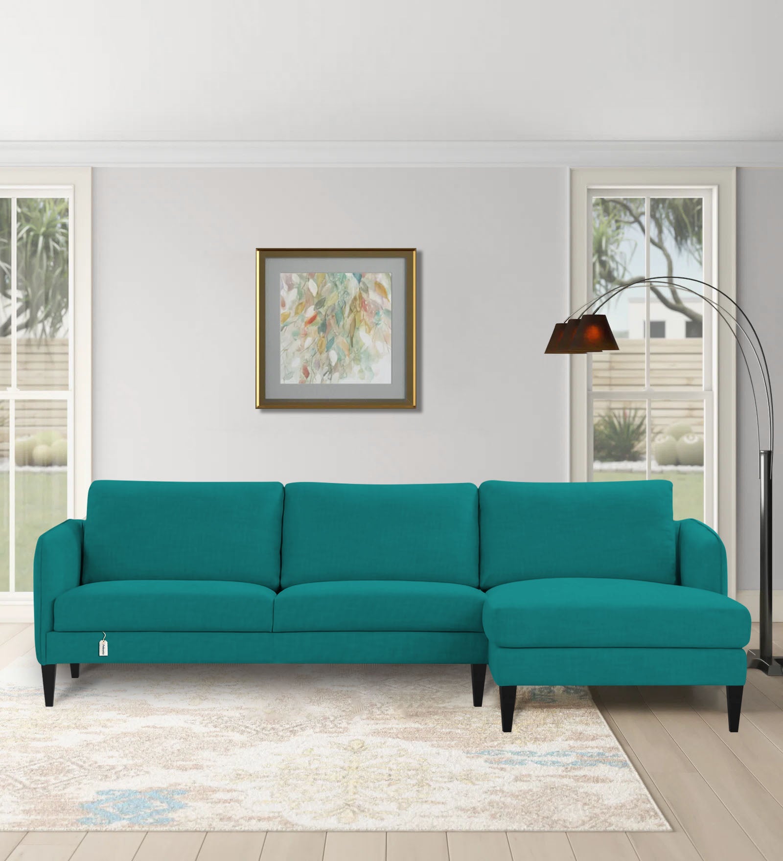 Piku Fabric LHS Sectional Sofa (3+Lounger) in Sea Green Colour