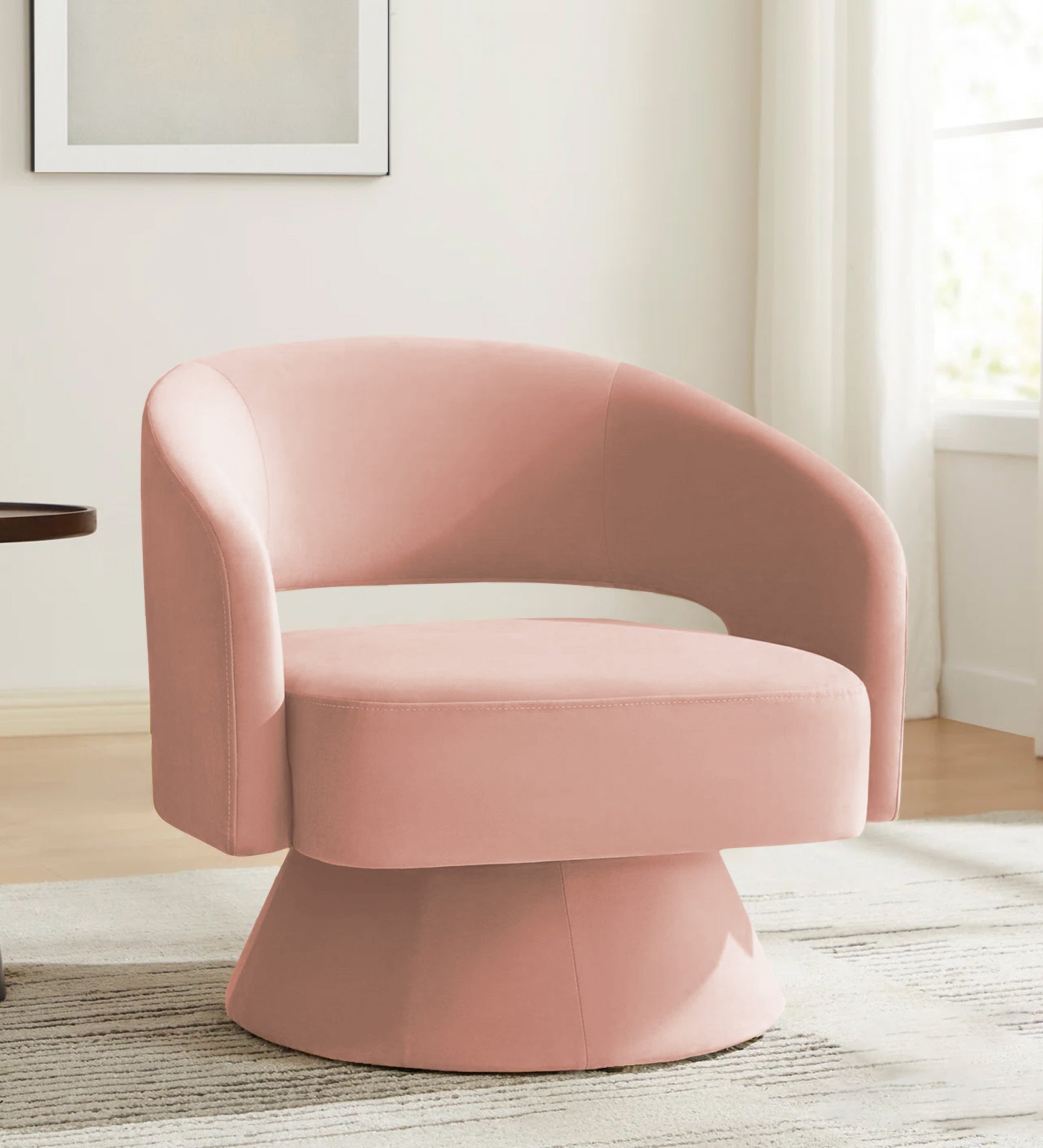 Pendra Velvet Swivel Chair in Blush Pink Colour