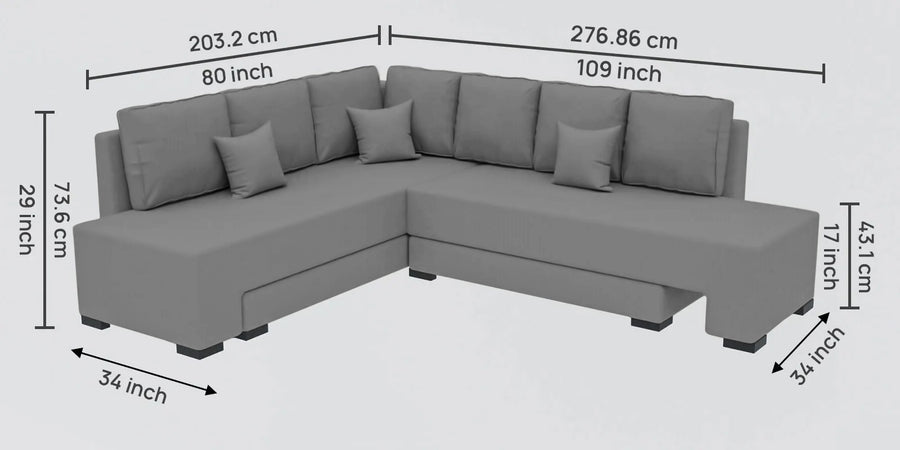 Corby Velvet Rhs 6 Seater Convertible Sofa Cum Bed In Light Grey Colour - Febonic Living