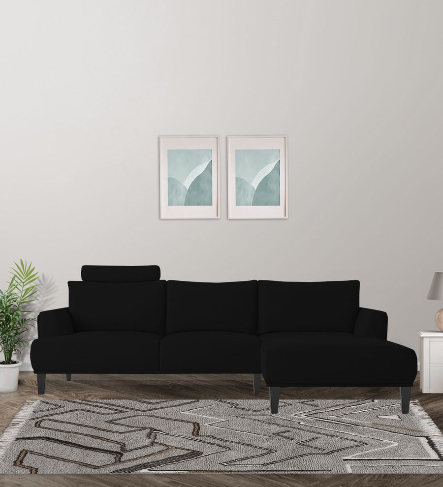 Como  LHS  (3+Lounger) Fabric Sectional Sofa - Zed Black by Febonic Living