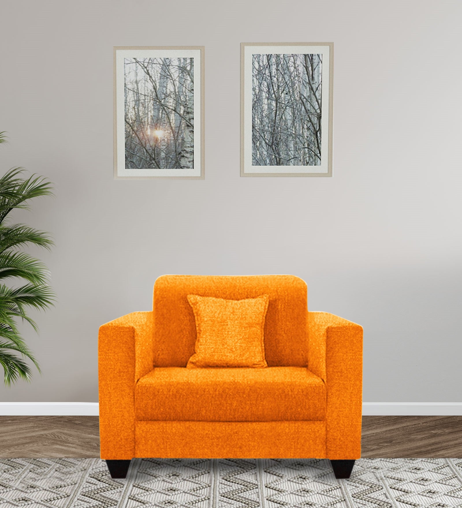 Nebula Fabric 1 Seater Sofa in Vivid Orange Colour