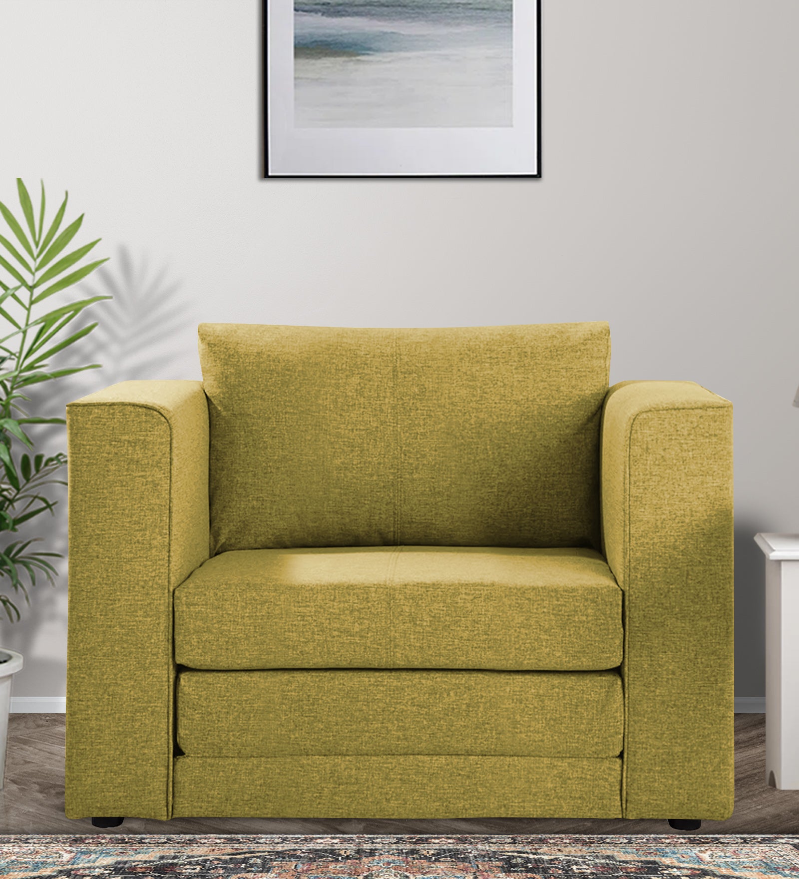 Kenia Fabric 1 Seater Convertible Sofa Cum Bed in Parrot Green Colour