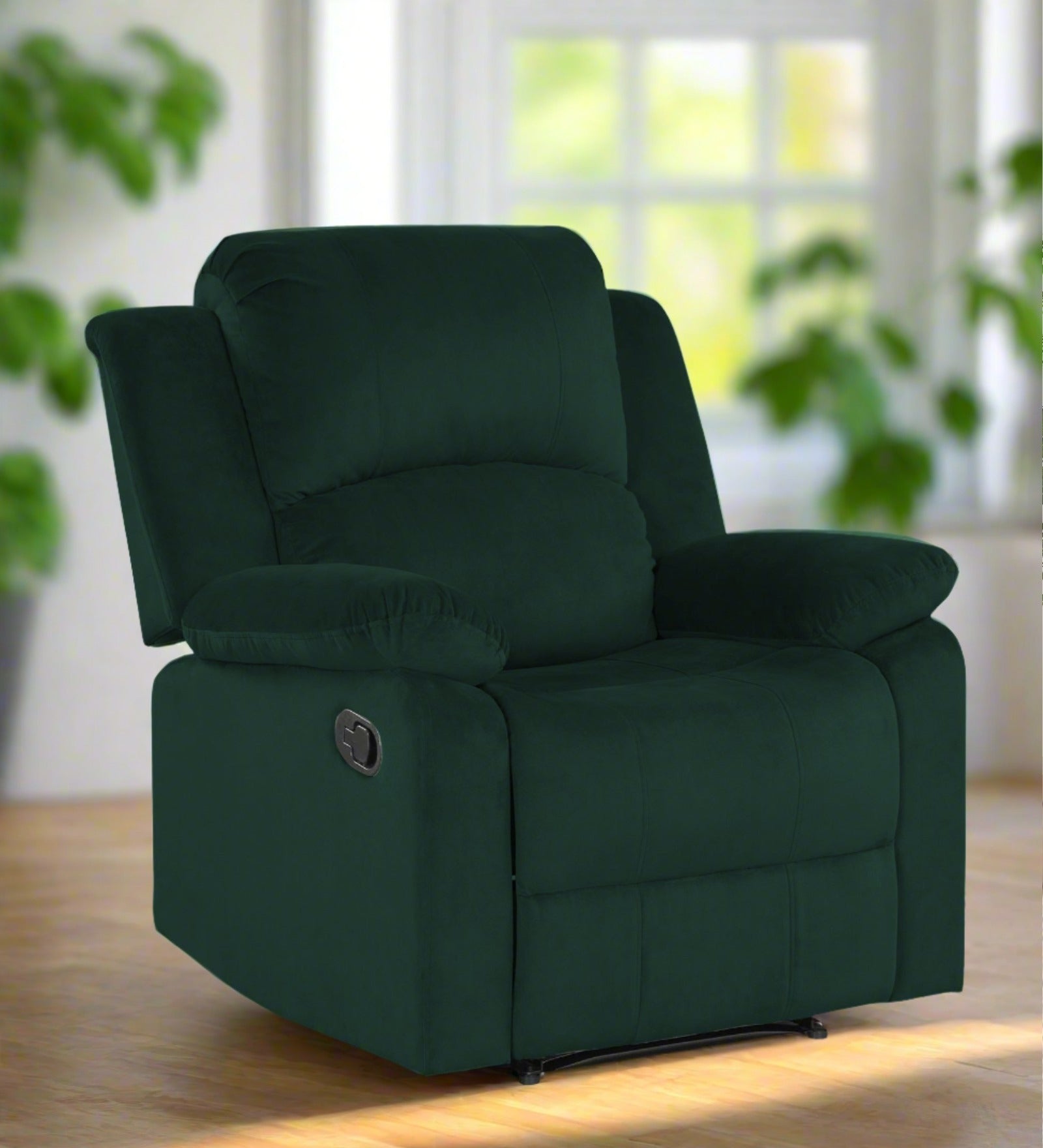 Henry Velvet Manual 1 Seater Recliner In Forest Green Colour