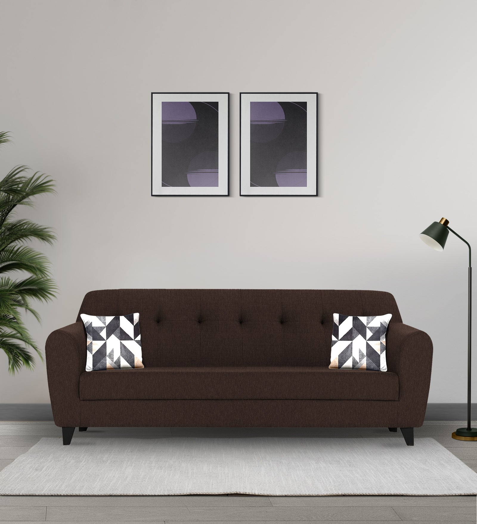 Melaan Fabric 3 Seater Sofa In Coffee Brown Colour
