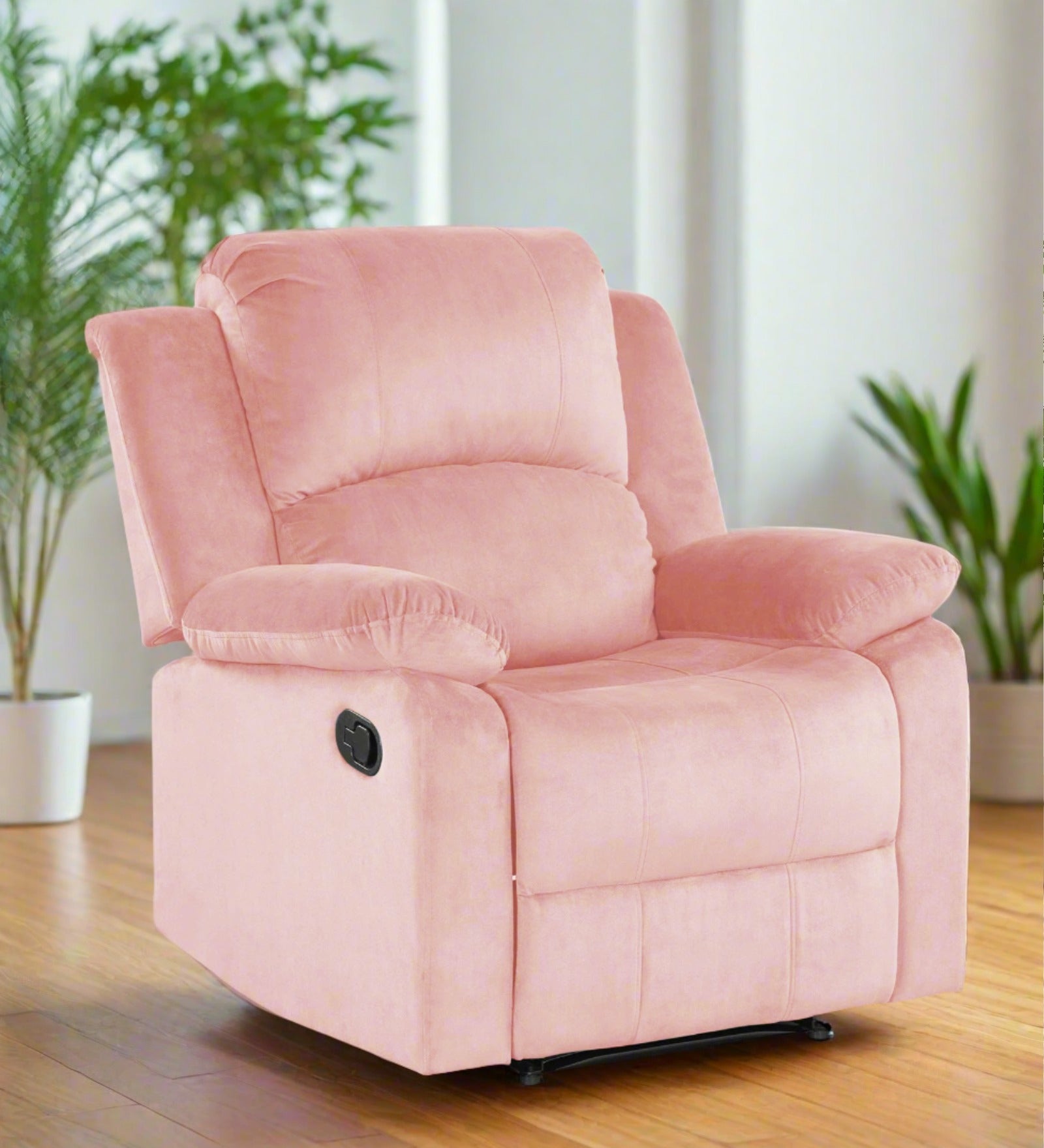 Henry Velvet Manual 1 Seater Recliner In Millennial Pink Colour