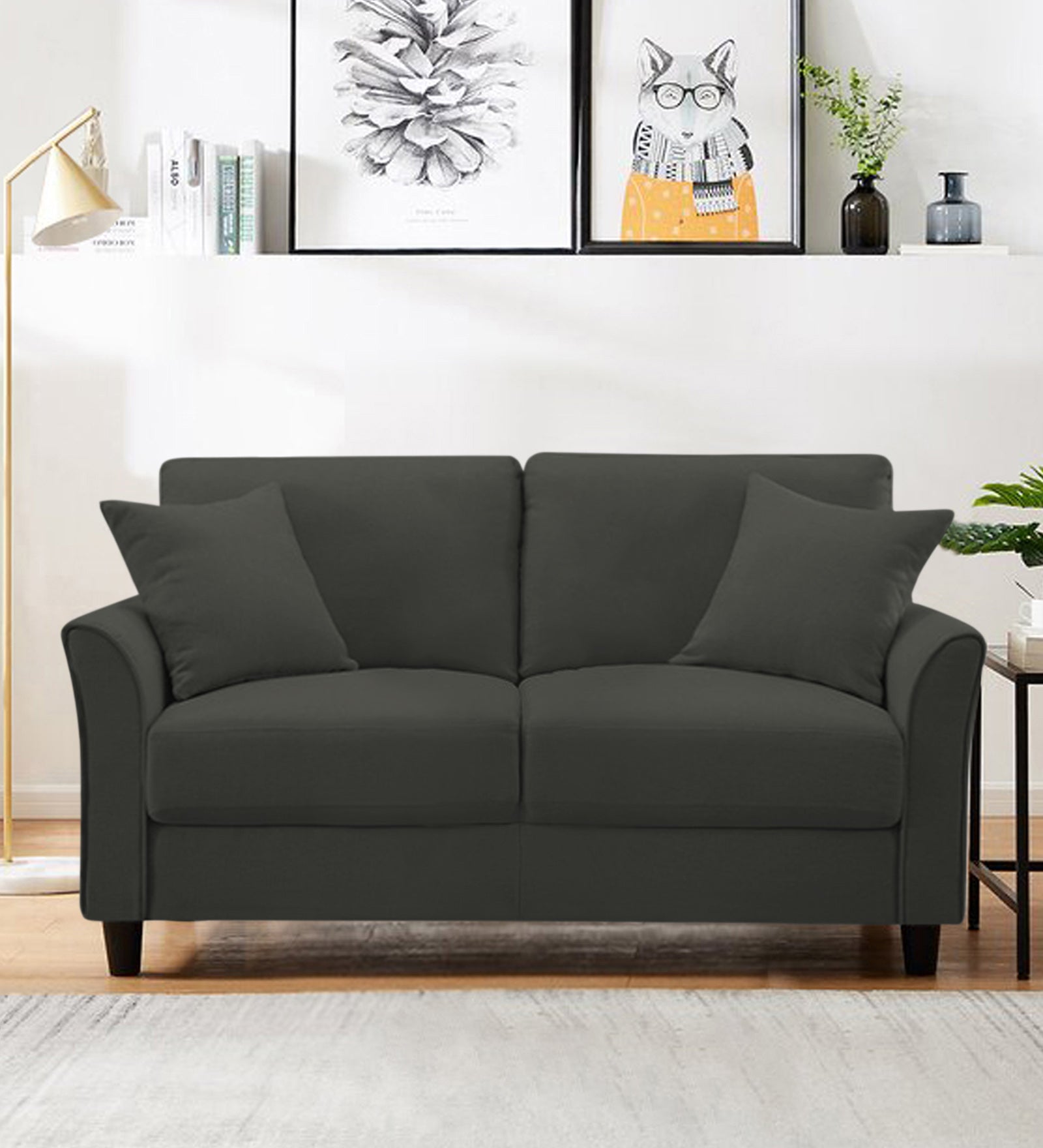 Daroo Velvet 2 Seater Sofa In Hory Grey Colour