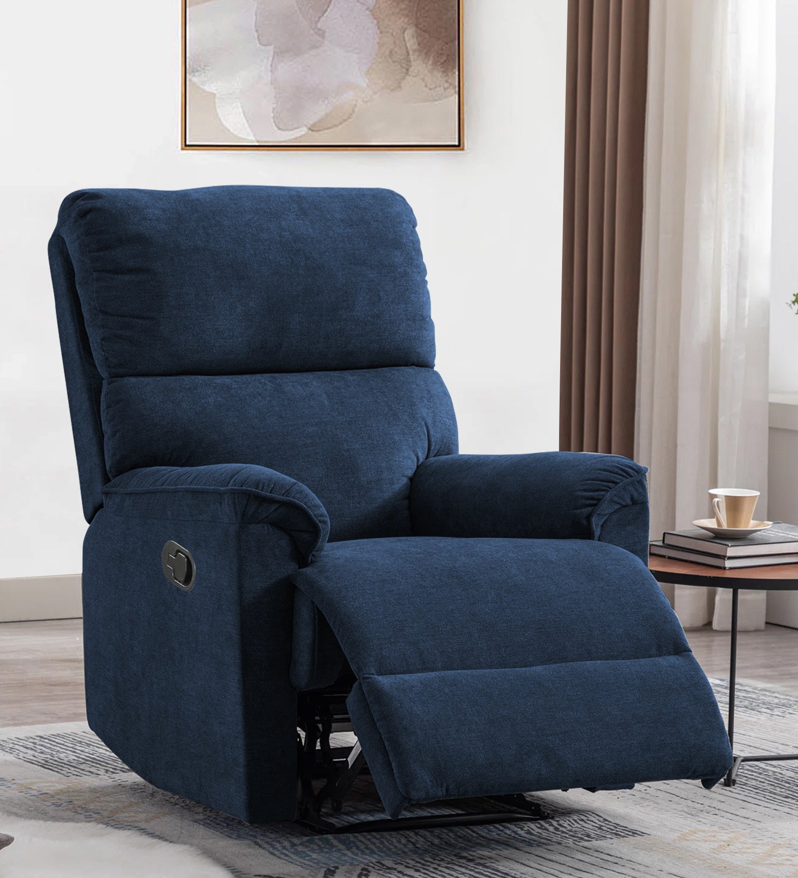 Abby Fabric Manual 1 Seater Recliner In Denim Blue Colour