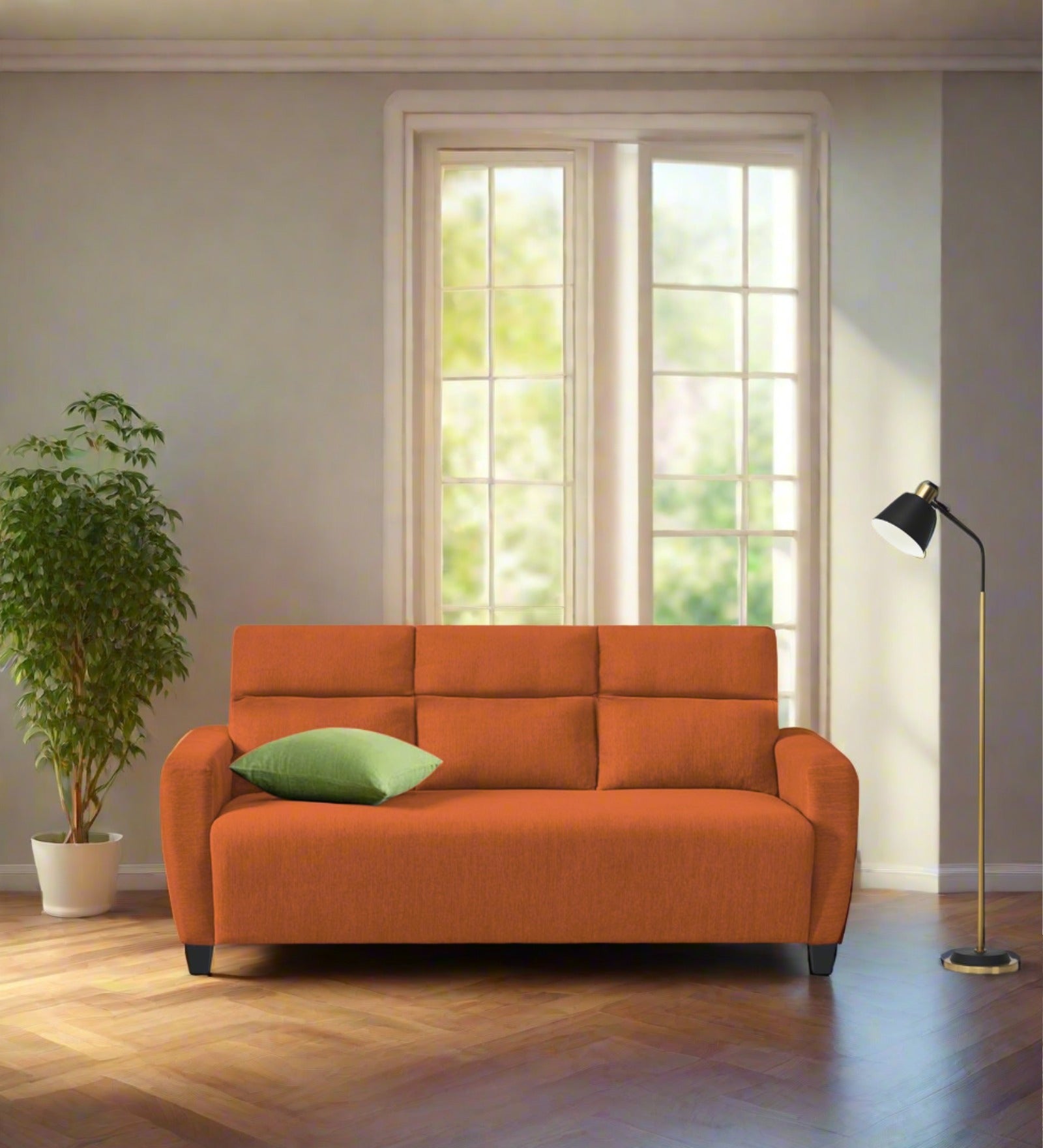 Bakadi Fabric 3 Seater Sofa in Vivid Orange Colour