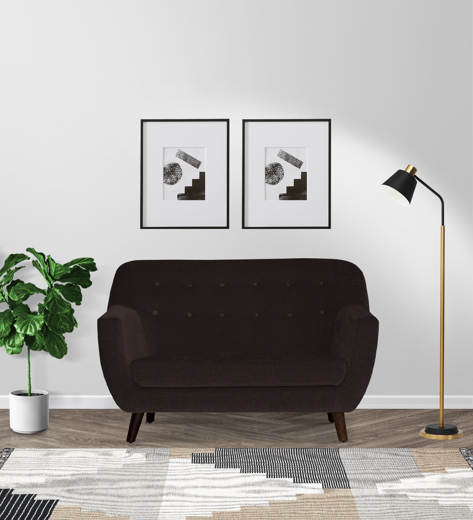 German Fabric 2 Seater Sofa in Dark Brown Colour