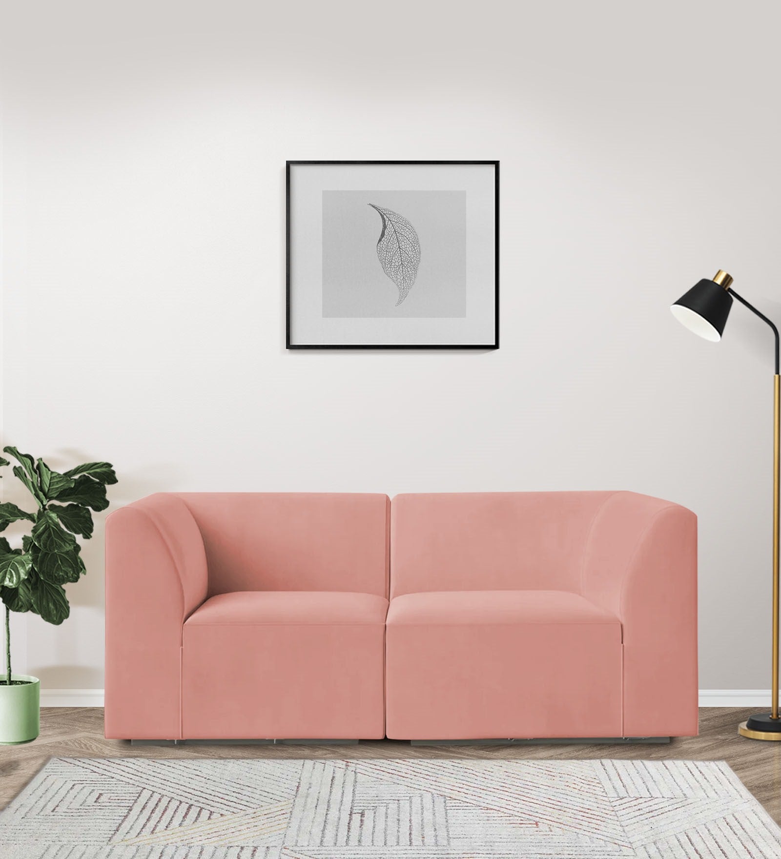 Bufa Velvet 2 Seater Sofa in Blush Pink Colour With Storage