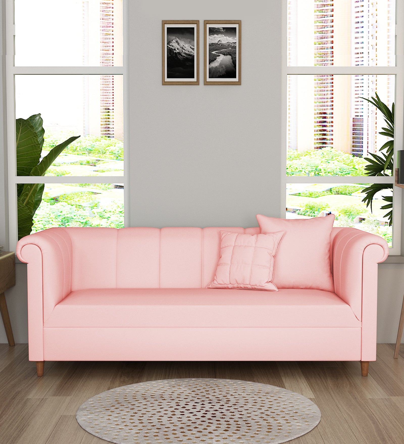 Rubi Velvet 3 Seater Sofa in Millennial Pink Colour