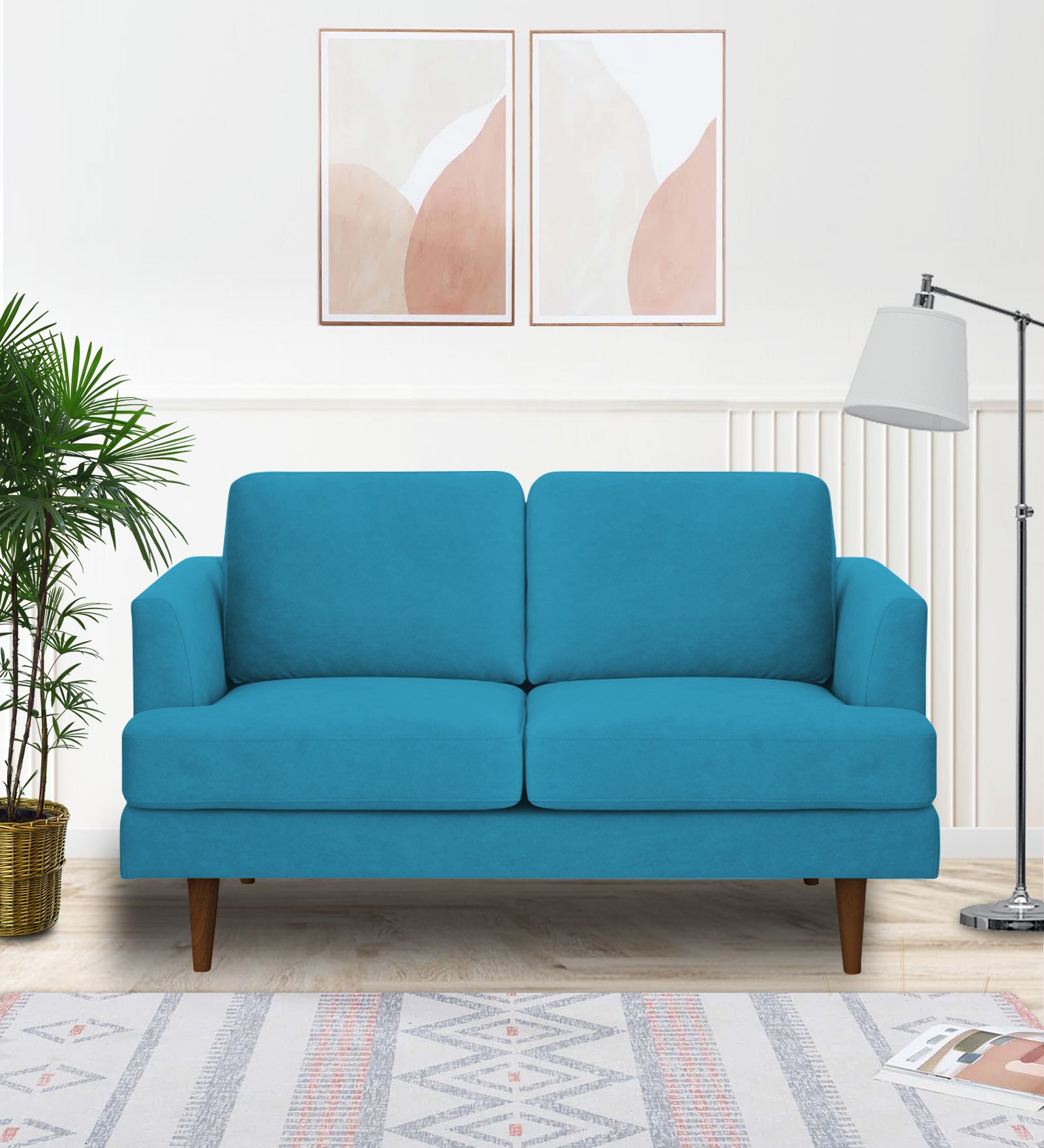 Motra Velvet 2 Seater Sofa in Aqua blue Colour