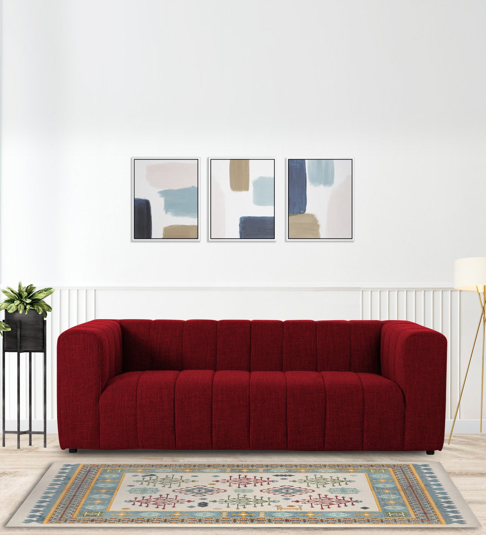 Lara Fabric 3 Seater Sofa in Blood Maroon Colour
