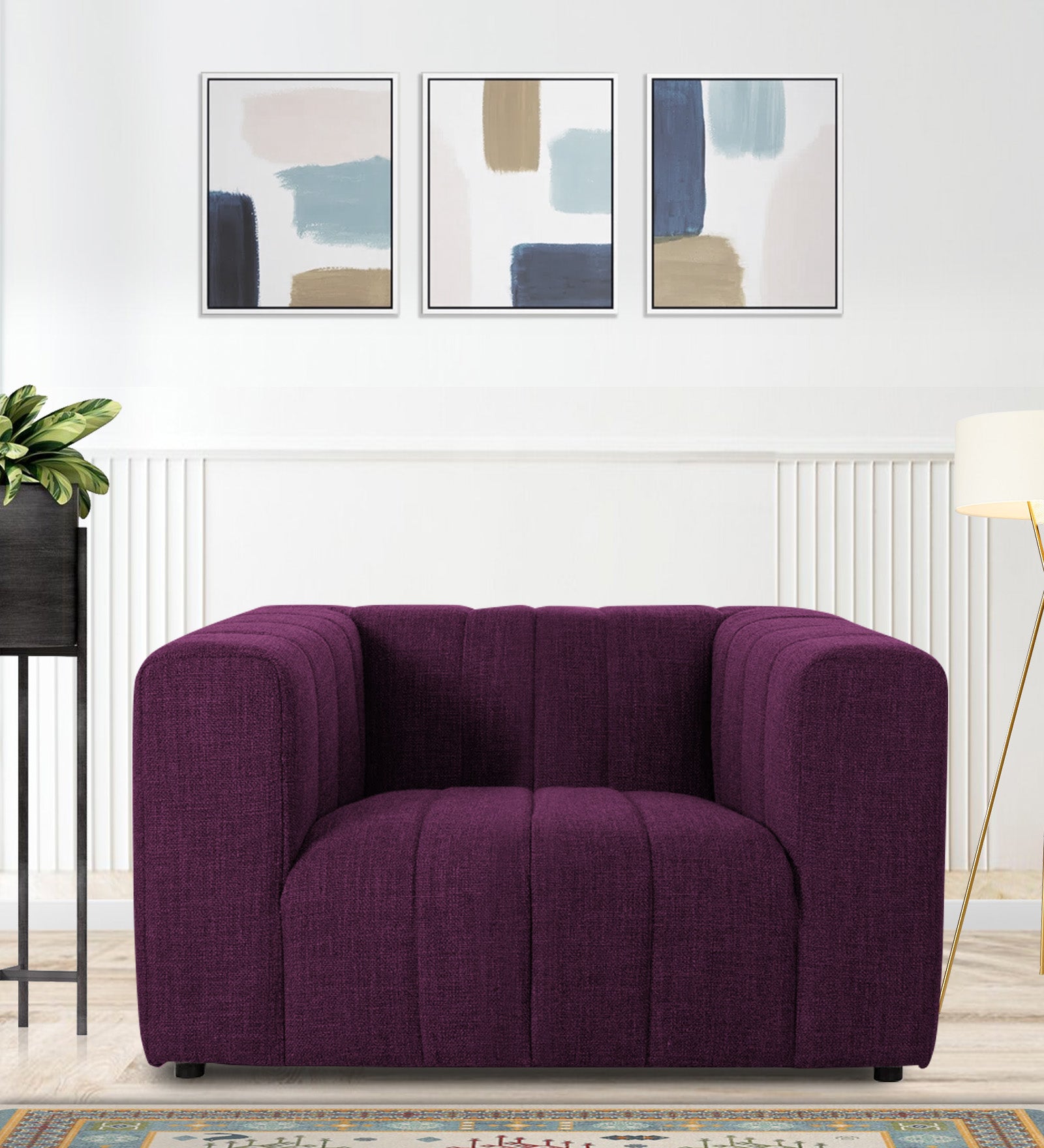 Lara Fabric 1 Seater Sofa in Greek Purple Colour
