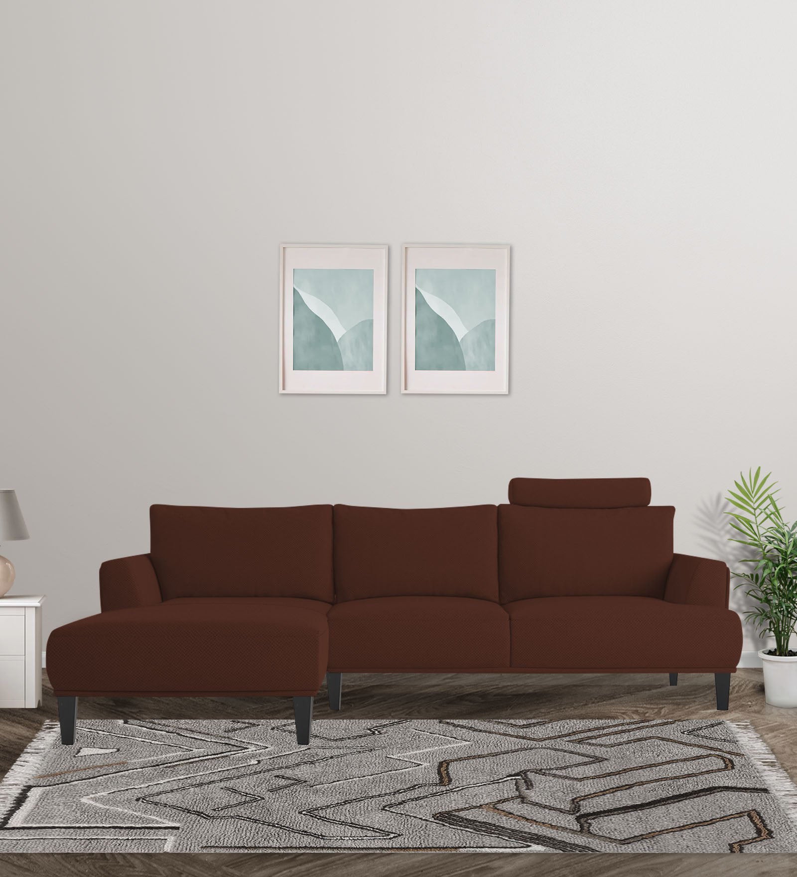 Como Fabric RHS Sectional Sofa (3+Lounger) in Coffee Brown Colour