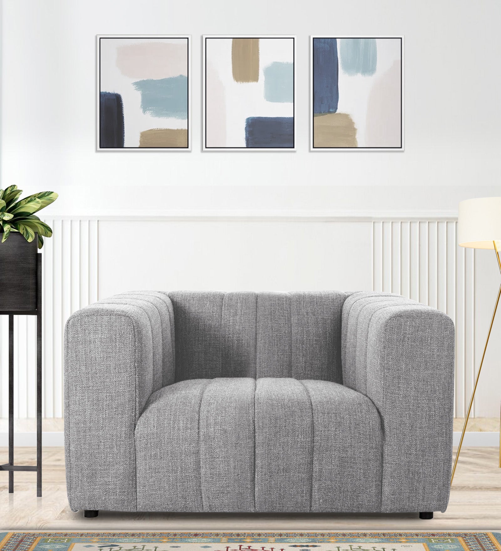Lara Fabric 1 Seater Sofa in Lit Grey Colour