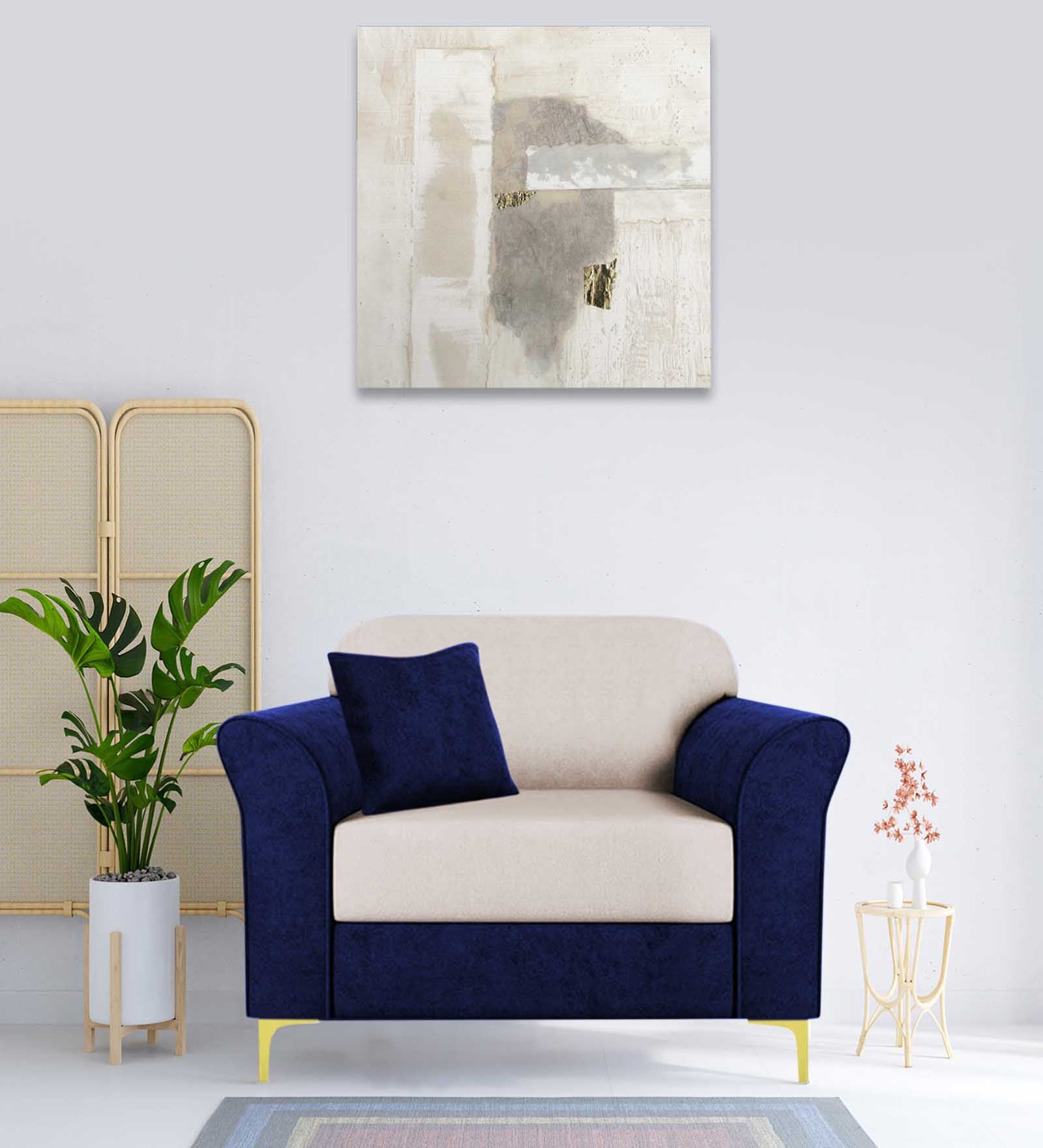 Jordan Velvet 1 Seater Sofa in Imperial Blue _ Camel Beige Colour